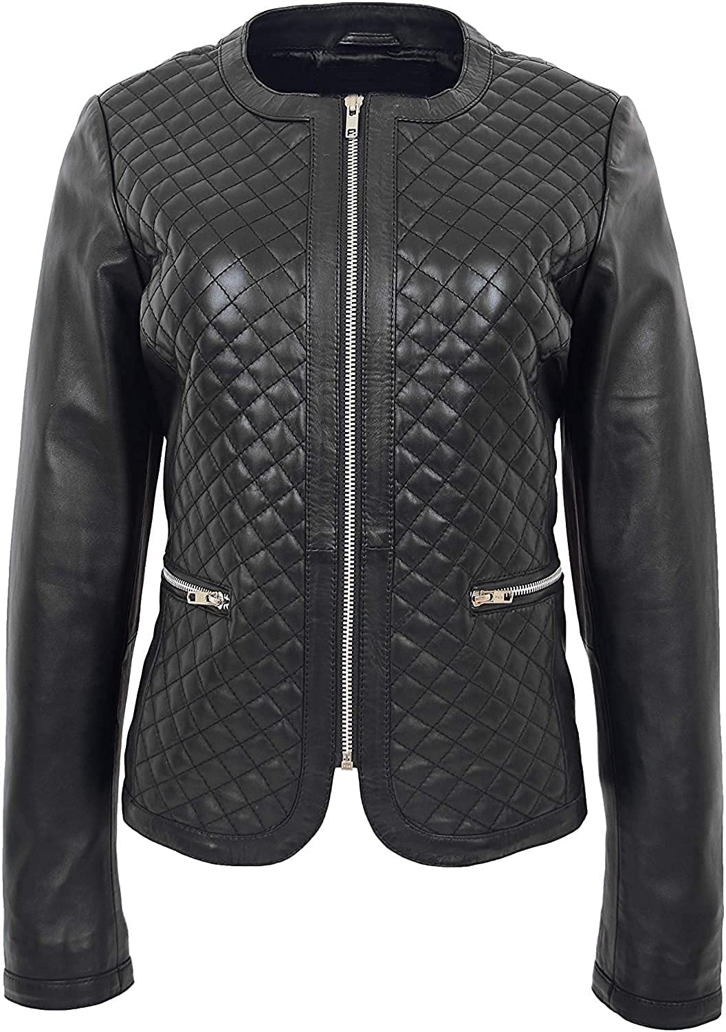 Women's Tan Quilted Leather Jacket - Stylish Collarless Design for Fall & Winter Fashion | Perfect for Casual Outfits, Date Nights & Office Wear