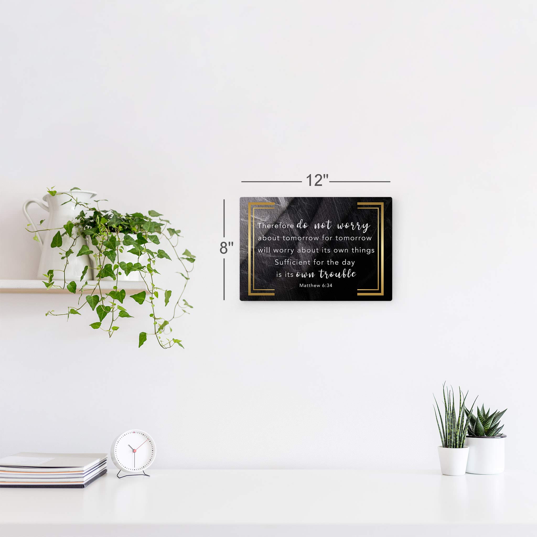 Matthew 6:34 Bible Verse Wall Art - Christian Religious Inspirational Metal Print - Ready to Hang 30x40 - Perfect for Home, Church & Office Decor