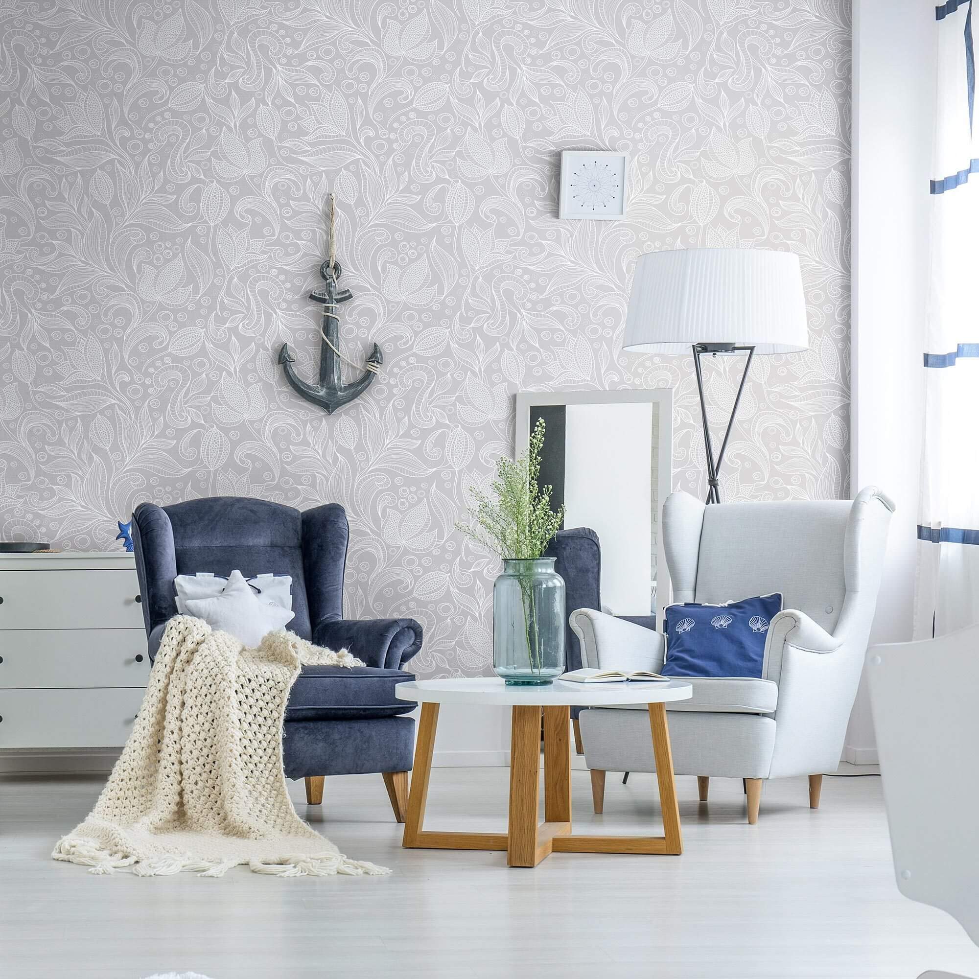 Gray Botanical Floral Peel and Stick Removable Wallpaper 3535 - Self-Adhesive Wall Decor for Bedroom, Living Room & Home Office