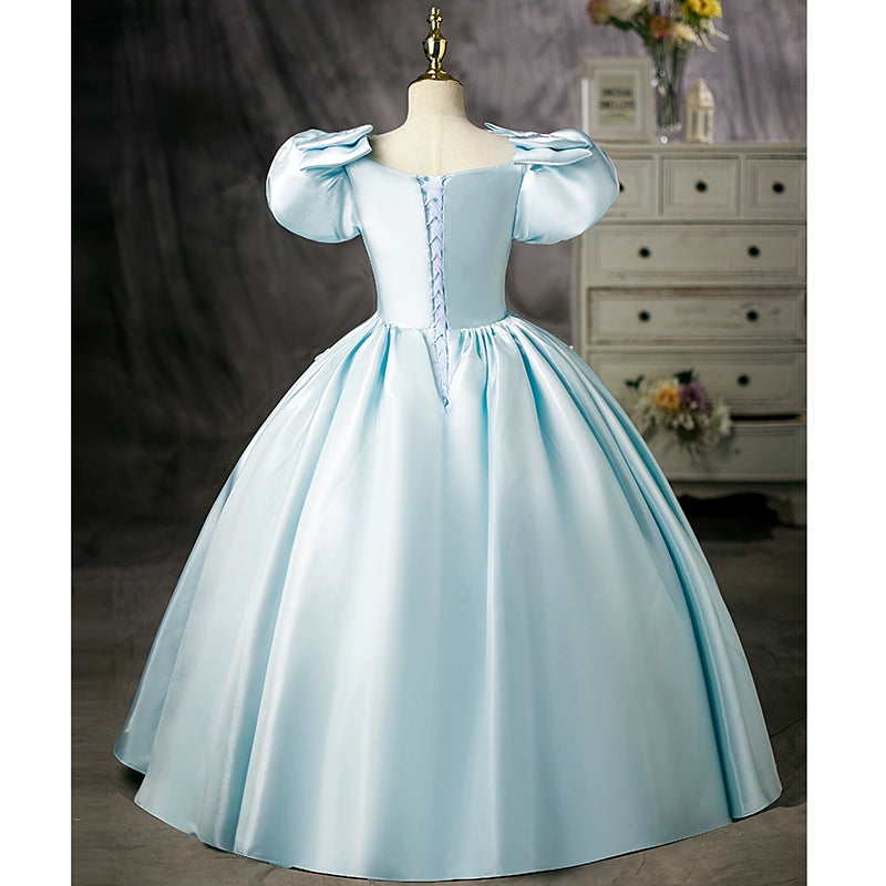 Mint Green Satin Princess Flower Girl Dress - Elegant Square Neck Floor Length Formal Gown for Weddings, Parties & Special Occasions