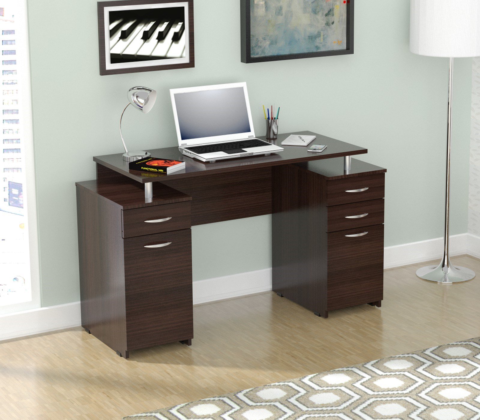 Inval America Computer Desk, Espresso Finish - Home Office Desk for Work & Study, Compact Writing Desk with Sturdy Frame, Perfect for Small Spaces & Apartments