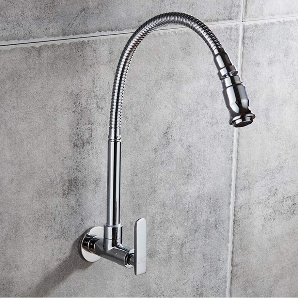 Stainless Steel Single Handle Kitchen Faucet - Deck or Wall Mounted Cold Water Tap with 360° Swivel Spout - Perfect for Small Kitchens, RVs & Outdoor Sinks
