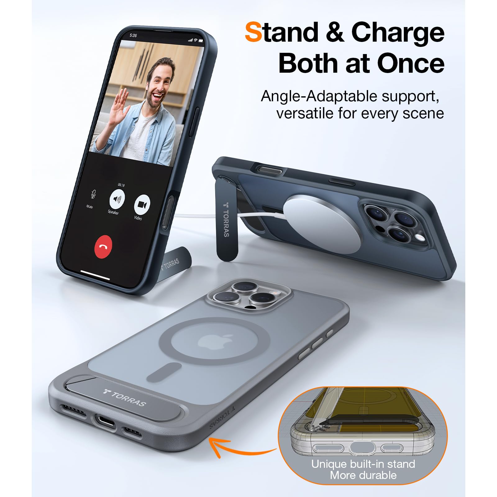TORRAS Magnetic iPhone 16 Pro Max Case with Kickstand - Slim Matte Black for Work & Travel