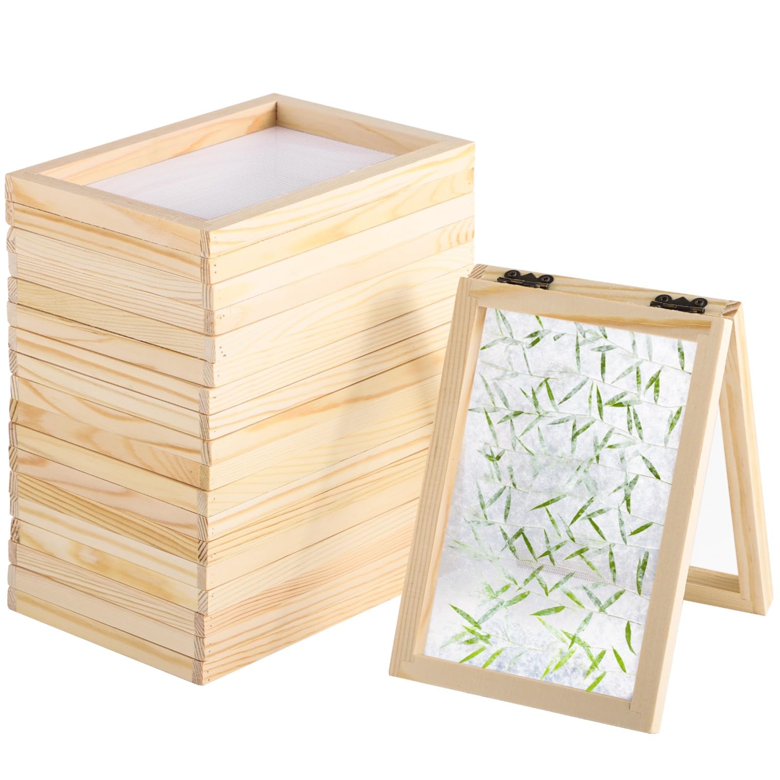 Homaisson 10 Pcs 5''x7'' Paper Making Frame Kit - Wooden Paper Mould Deckles with Mesh Screens for DIY Handcraft Paper, Scrapbooking & Card Making Supplies (Perfect for Homemade Stationery & Art Projects)