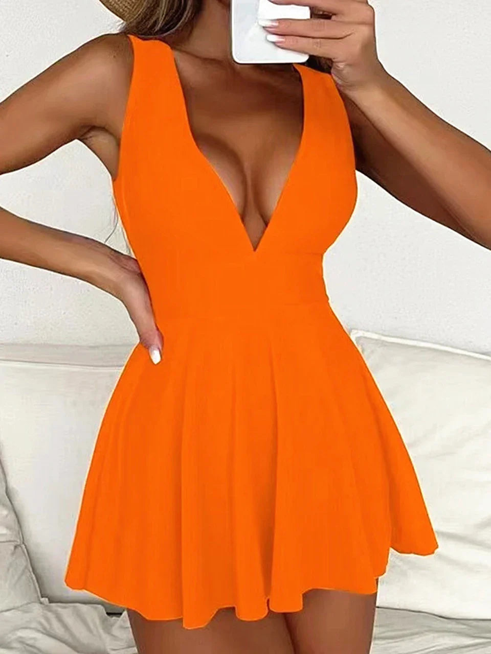 Sexy Deep V Neck One Piece Swimsuit for Women - Backless Solid Color Bathing Suit with Skirt Summer Beachwear | Perfect for Pool Party, Vacation & Swim Fitness