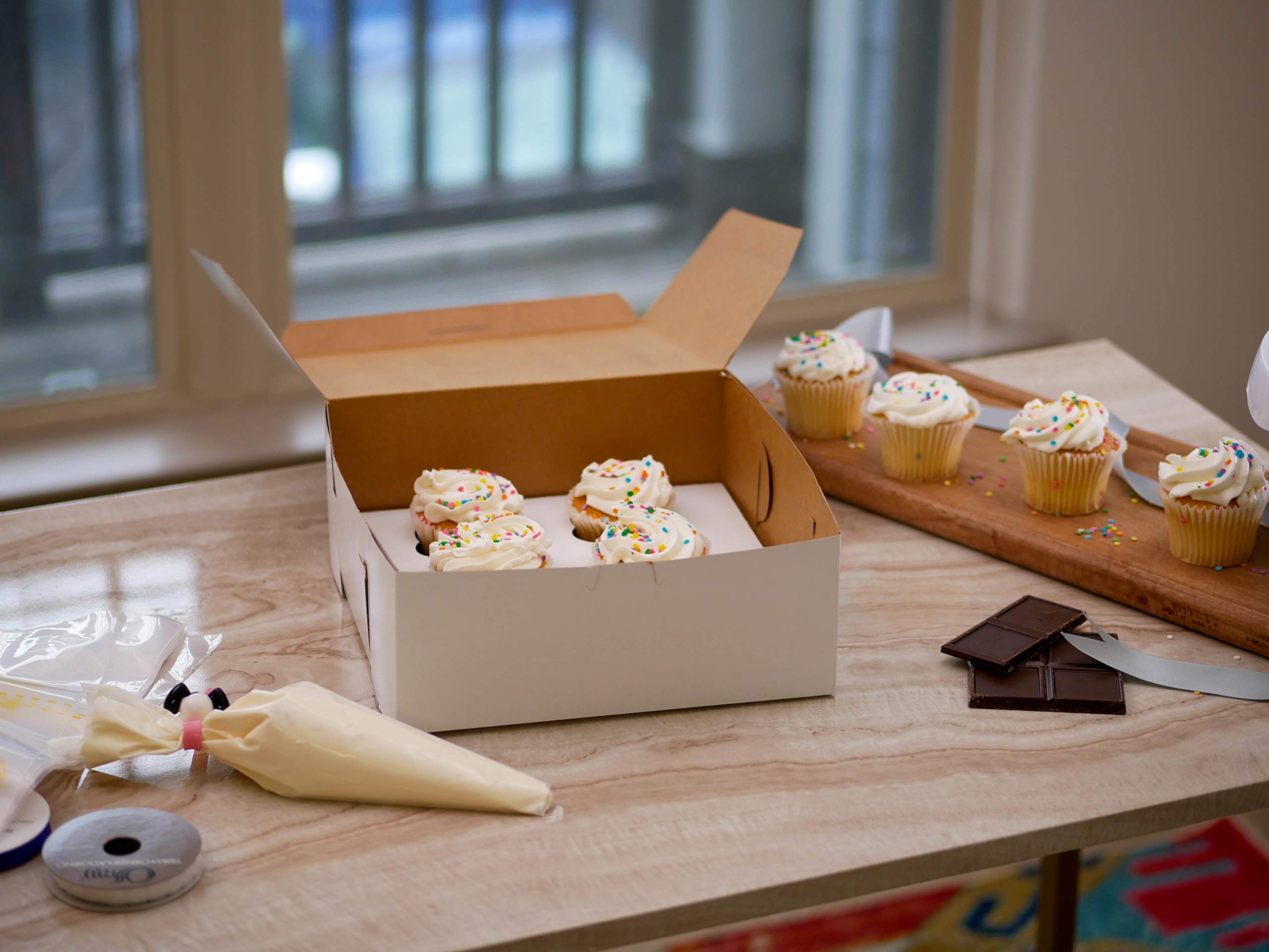SCT White Bakery Boxes 8x4x4 Inches - 250 Pack Bulk One-Piece Paper Pastry Boxes for Cupcakes, Cookies & Donuts - Non-Window Cake Packaging for Bakeries, Cafes & Events