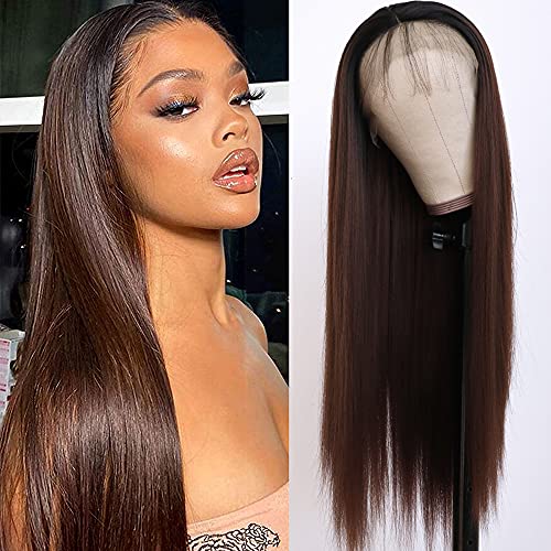 PlatinumHair 13x4 Lace Front Wigs - Ombre Brown Long Straight Synthetic Hair Wigs with Heat Resistant Fiber for Women | Fashionable & Natural Looking | Perfect for Daily Wear, Cosplay, Parties & Special Occasions