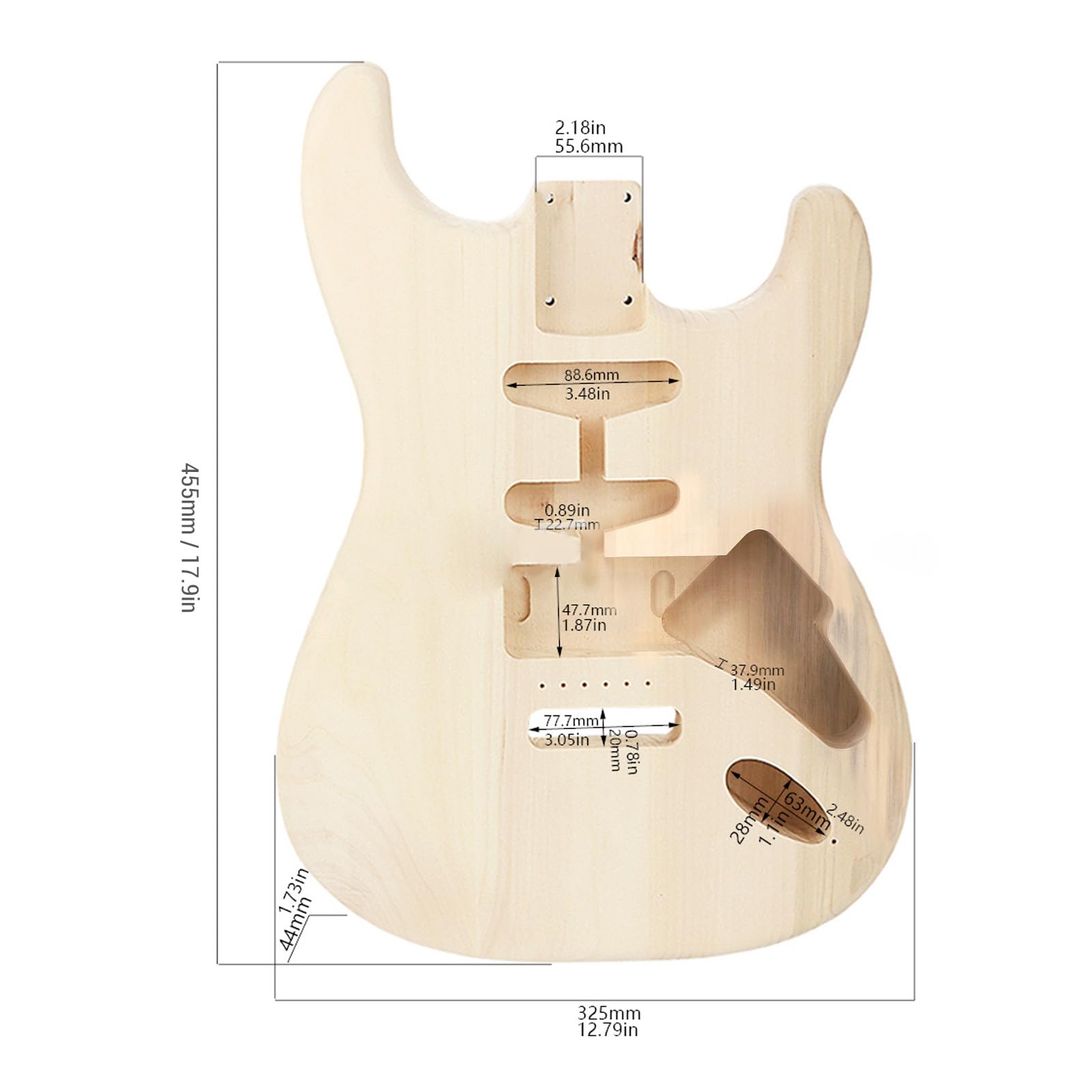 Unfinished Wood Electric Guitar Body Replacement - HSH Pickup Routing for ST Style Parts, Authentic Aged Charm | DIY Guitar Building & Repair Projects