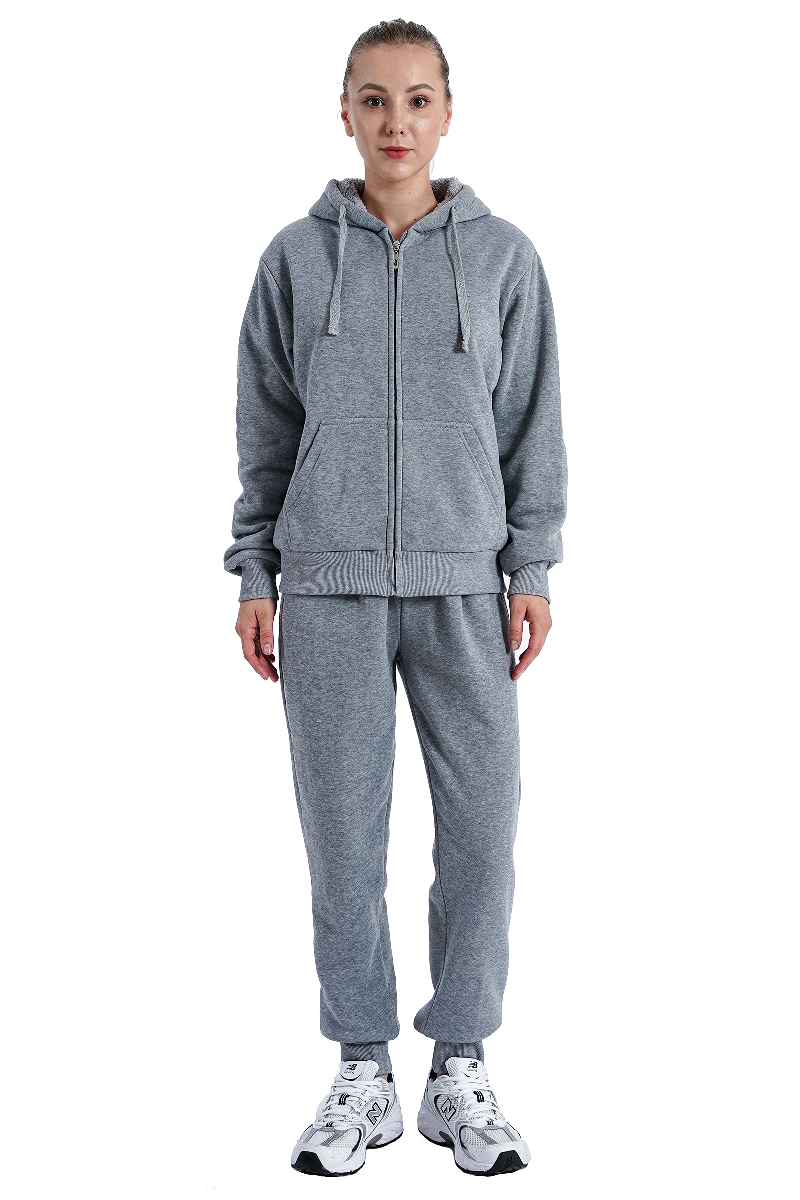 Women's Sherpa Lined Track Suits 2-Piece Set - Cozy Casual Sweatsuit for Lounge, Workout & Winter Outdoor Activities