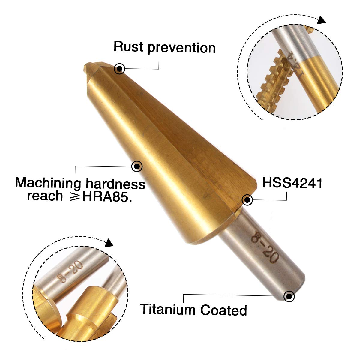 KATUR 4Pcs HSS Titanium Coated Drill Bit Set - 6mm Saw Twist, 4-12mm Step, 8-20mm Umbrella, 12.4mm Chamfering End Mill Cutter (Round Shank) for Metal, Wood, Plastic Drilling | DIY Projects & Professional Use