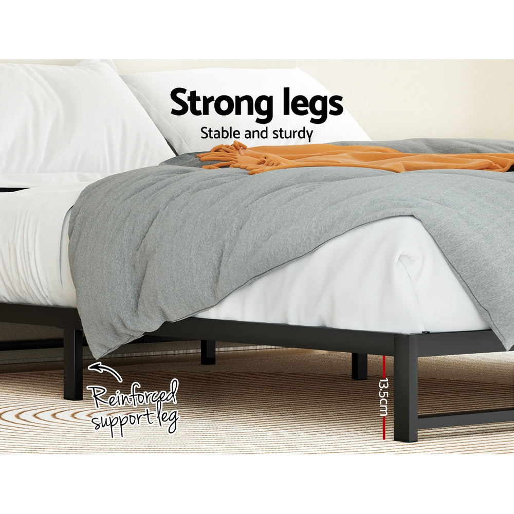 Beru Metal Double Bed Frame - Sturdy Black Platform Bed Base for Bedroom, Guest Room, or Dormitory - Supports Mattress Without Box Spring