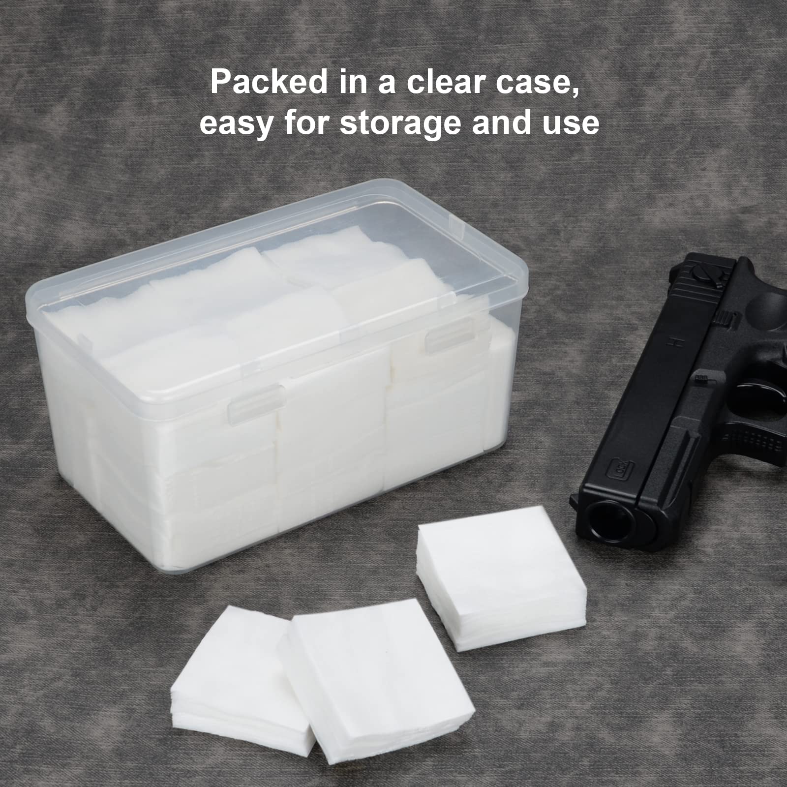 BOOSTEADY Gun Cleaning Patches - Square, Lint-Free, Highly Absorbent Cleaning Cloths for All Calibers (.22, .30, .357, .38, 9MM, 12GA) in Durable Plastic Case | Perfect for Rifle, Pistol, and Shotgun Maintenance at Home or Range