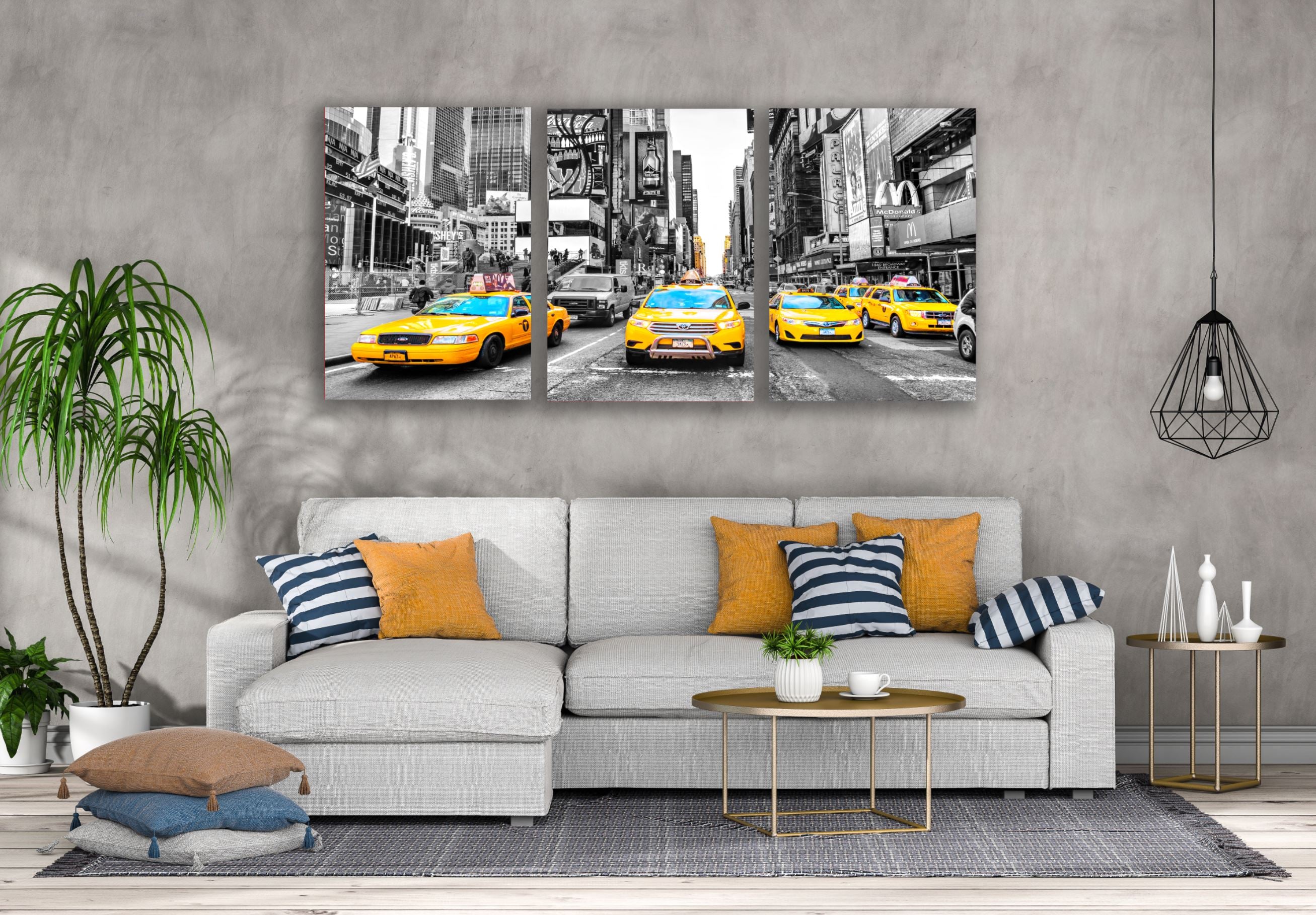 3-Piece Black and White City Taxi Photography Canvas Prints - High Quality 100% Australian Made Wall Art - Ready to Hang for Living Room, Office or Cafe Decor