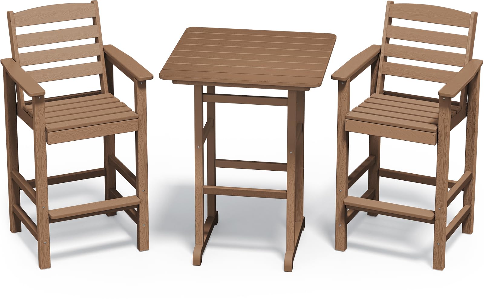 SERWALL 3-Piece Outdoor Bar Set - Adirondack Bar Height Chairs (Set of 2) & Matching Table - Brown Patio Furniture for Balcony, Bistro, Poolside & Backyard - Perfect for Relaxing, Entertaining & Outdoor Dining
