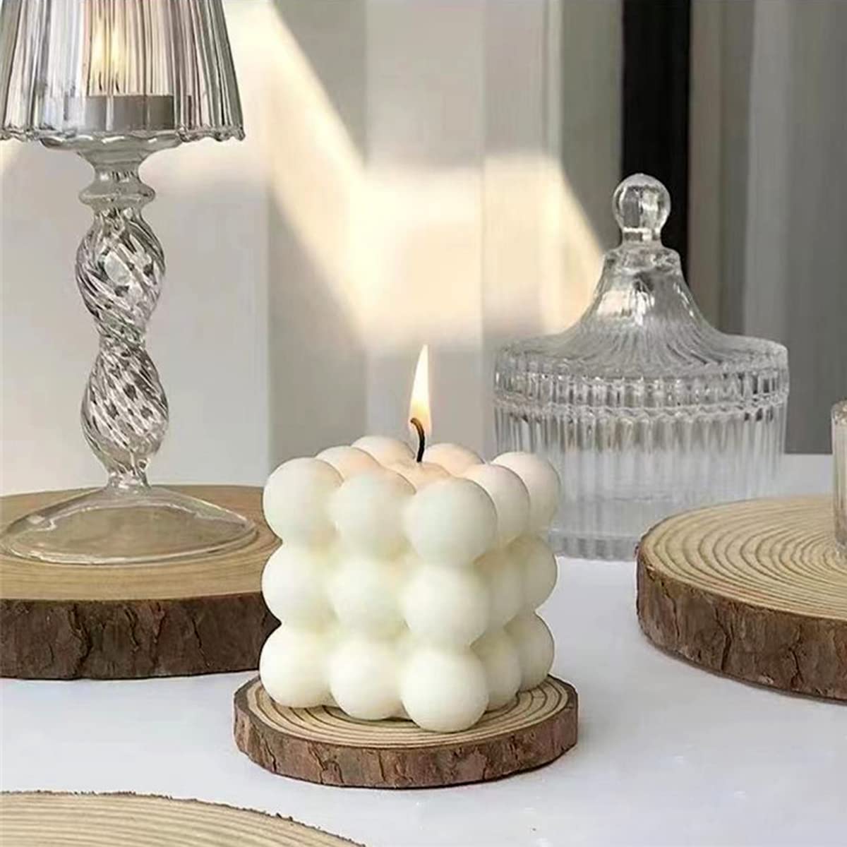 2 Pack White Cube Bubble Aromatherapy Candles - Home Decor Scented Candles for Relaxation, Meditation & Spa
