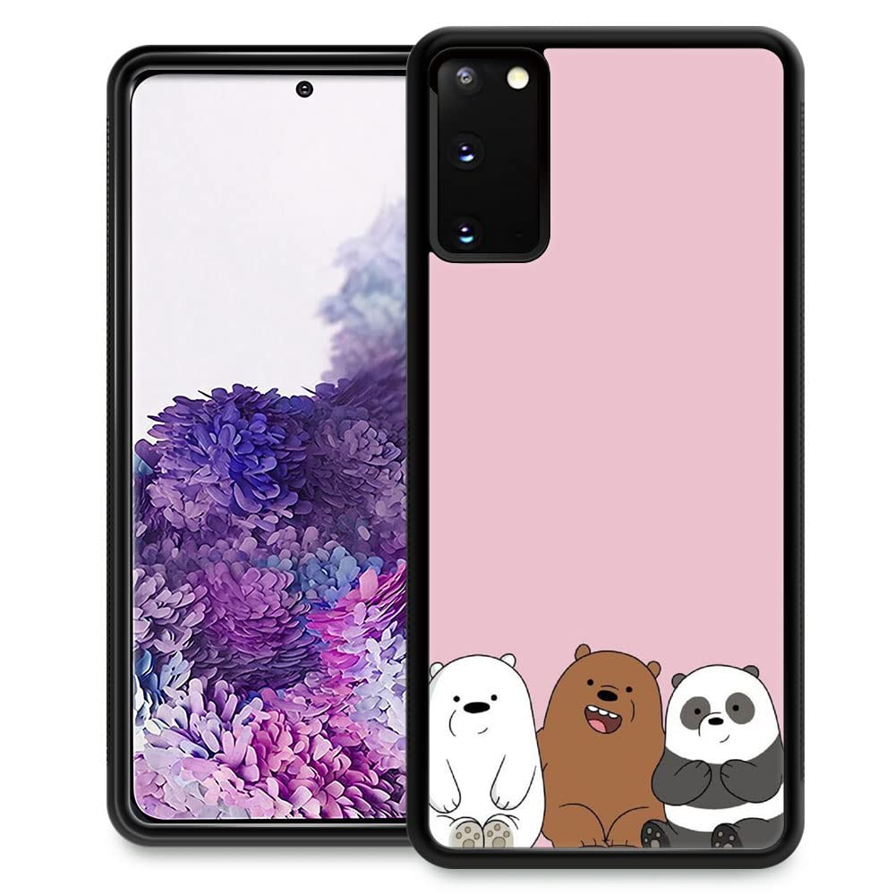 Cute Bears Cartoon Samsung Galaxy S20 Case (6.2-inch) - Shockproof TPU Silicone Cover with Tempered Glass Back - Protective Phone Case for Samsung Galaxy S20 - Perfect for Kids, Teens and Cartoon Lovers