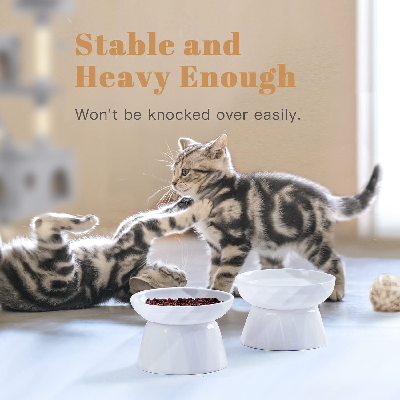 Frewinky Ceramic Slow Feeder Cat Bowls - 2-Piece Elevated Pet Food & Water Bowl Set for Cats & Small Dogs | Anti-Gulping Design for Dry/Wet Food | Perfect for Mealtime Fun & Portion Control in Homes with Multiple Pets