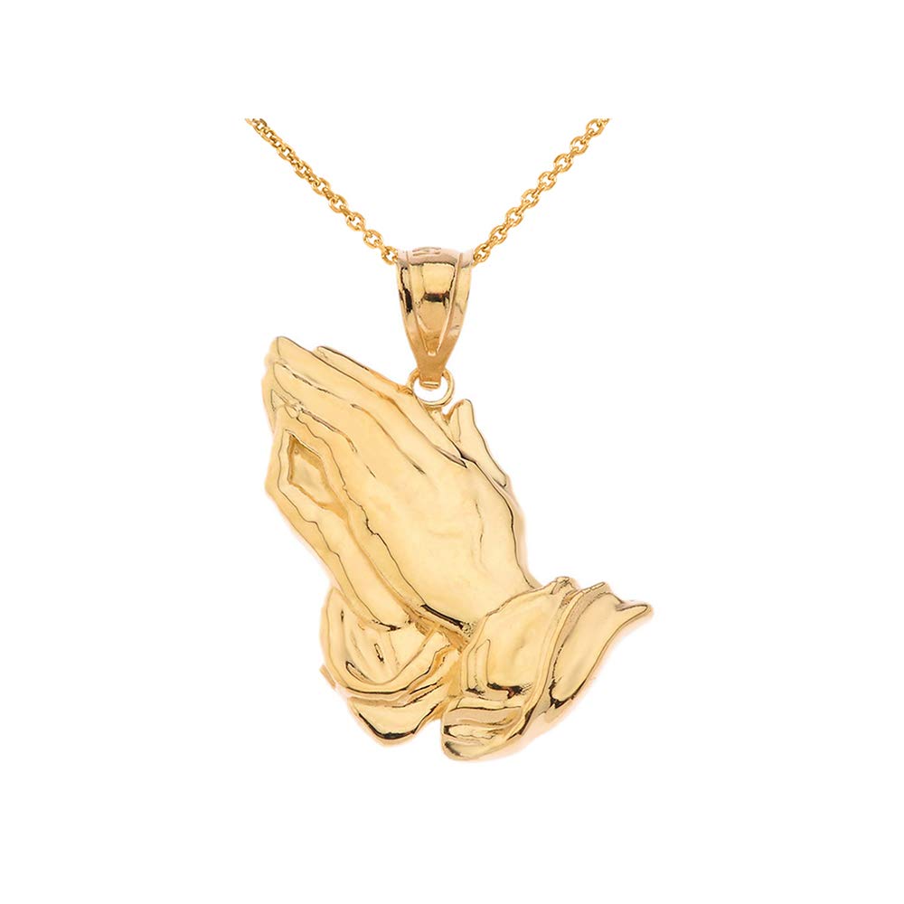 10K Gold Religious Praying Hands Pendant Necklace for Women & Men - Dainty Cross Charm for Prayer, Faith & Spiritual Protection - Perfect Gift for Baptism, First Communion & Religious Occasions