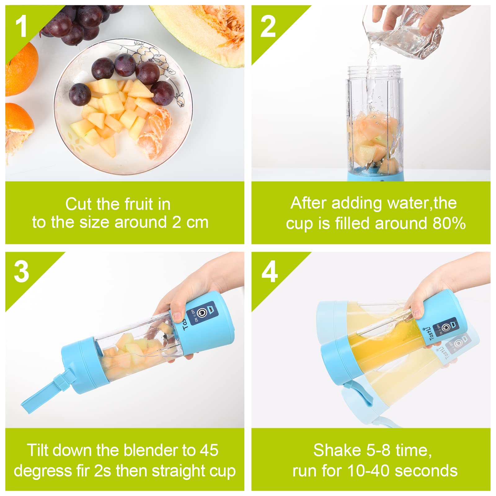 Portable Blender for Shakes and Smoothies - Cordless Mini 13oz USB Rechargeable Blender Bottle, Travel Electric Juicer Cup for Fruit Juice & Protein Mixes - Perfect for Gym, Office & Outdoor (Sky Blue)