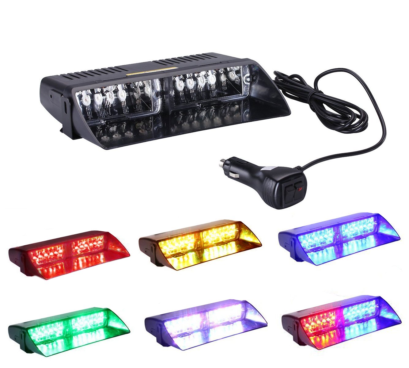 12 RGB Strobe LED Light with 8 Flashing Modes - Multi-Color Emergency Vehicle Dash Warning Light with On/Off Switch & Cigarette Adapter - Perfect for Police Cars, Ambulances, Construction Vehicles & Roadside Emergencies