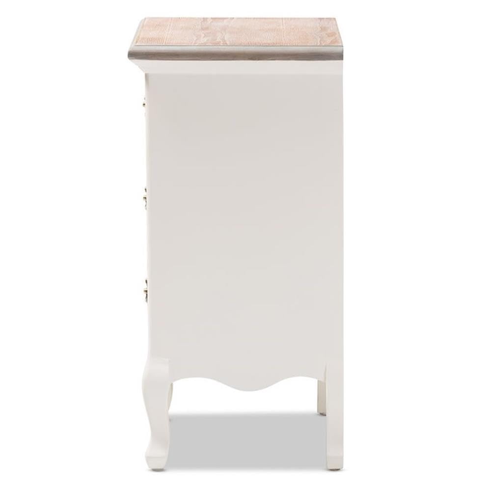 BOWERY HILL Two Tone Whitewashed Oak and White 3-Drawer Nightstand - Modern Bedside Table for Bedroom, Living Room & Guest Room - Perfect for Storage and Stylish Home Decor