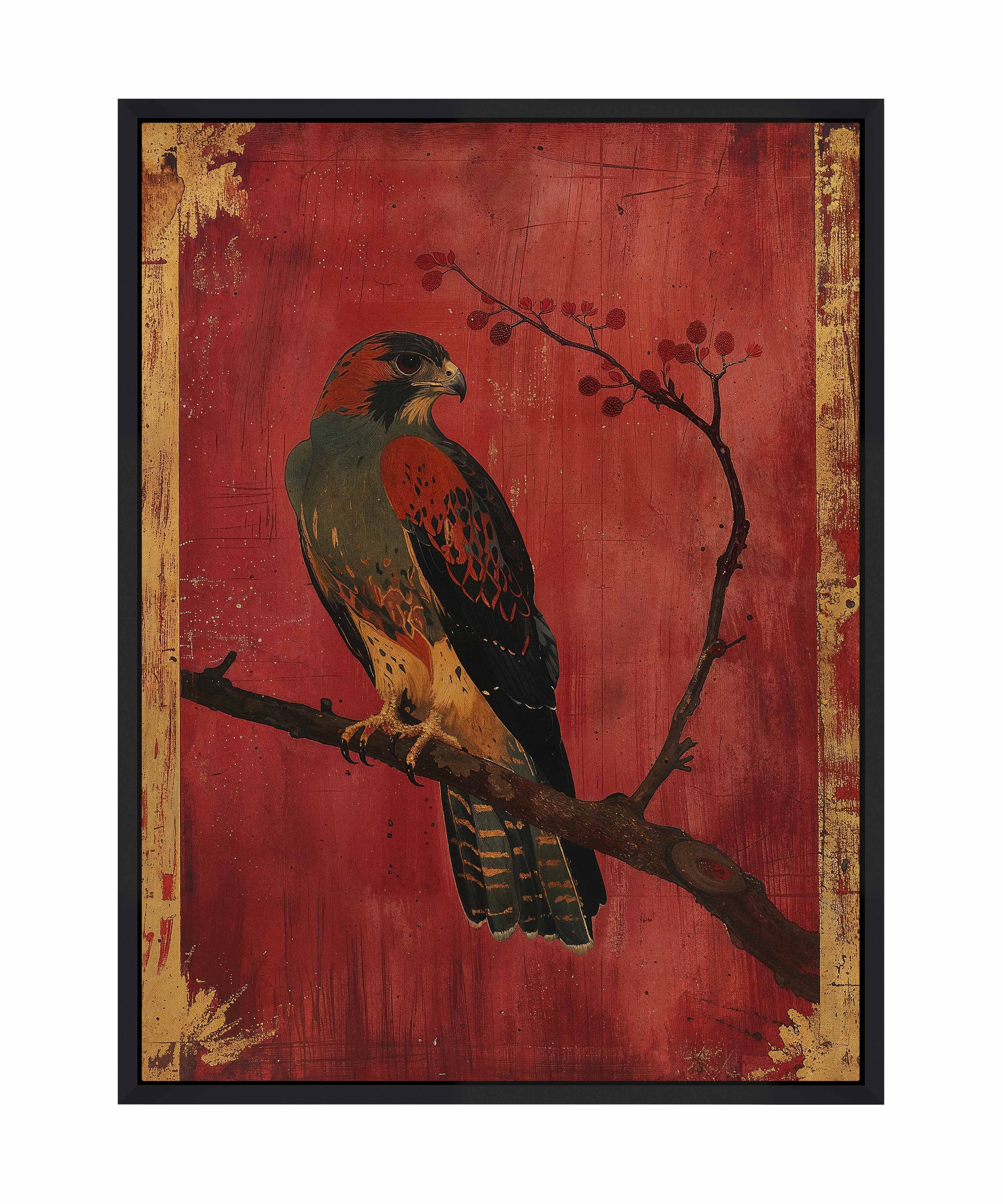 Crimson Majesty Falcon of the Silk Road Wall Art - Handmade Gallery Wrapped Canvas Painting for Living Room, Bedroom & Office Decor