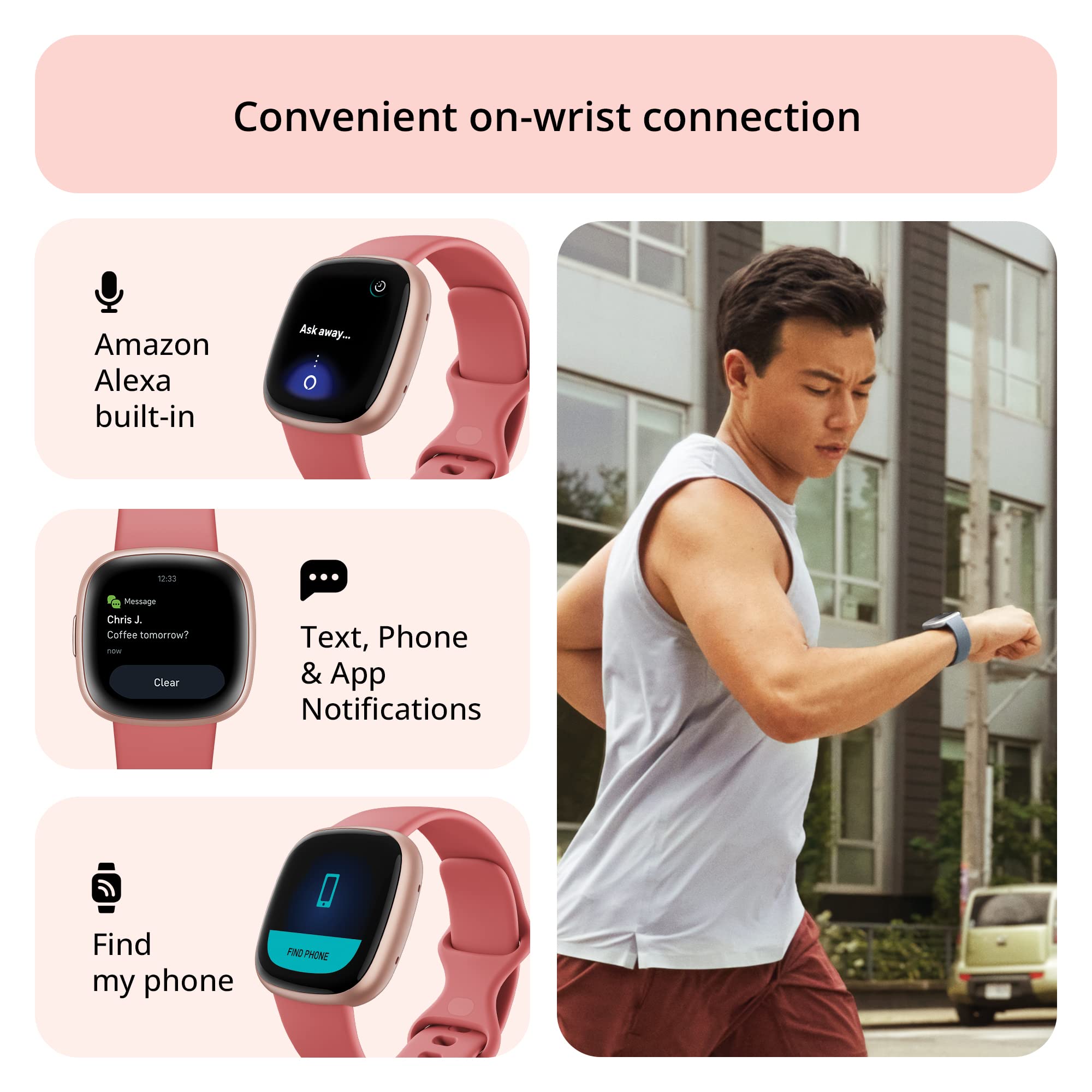 Fitbit Versa 4 Smart Watch - Pink Sand/Copper Rose | Fitness Tracker with GPS, Heart Rate Monitor, 40+ Exercise Modes, Sleep Tracking | Perfect for Running, Swimming & Daily Activity Tracking (Includes S & L Bands)