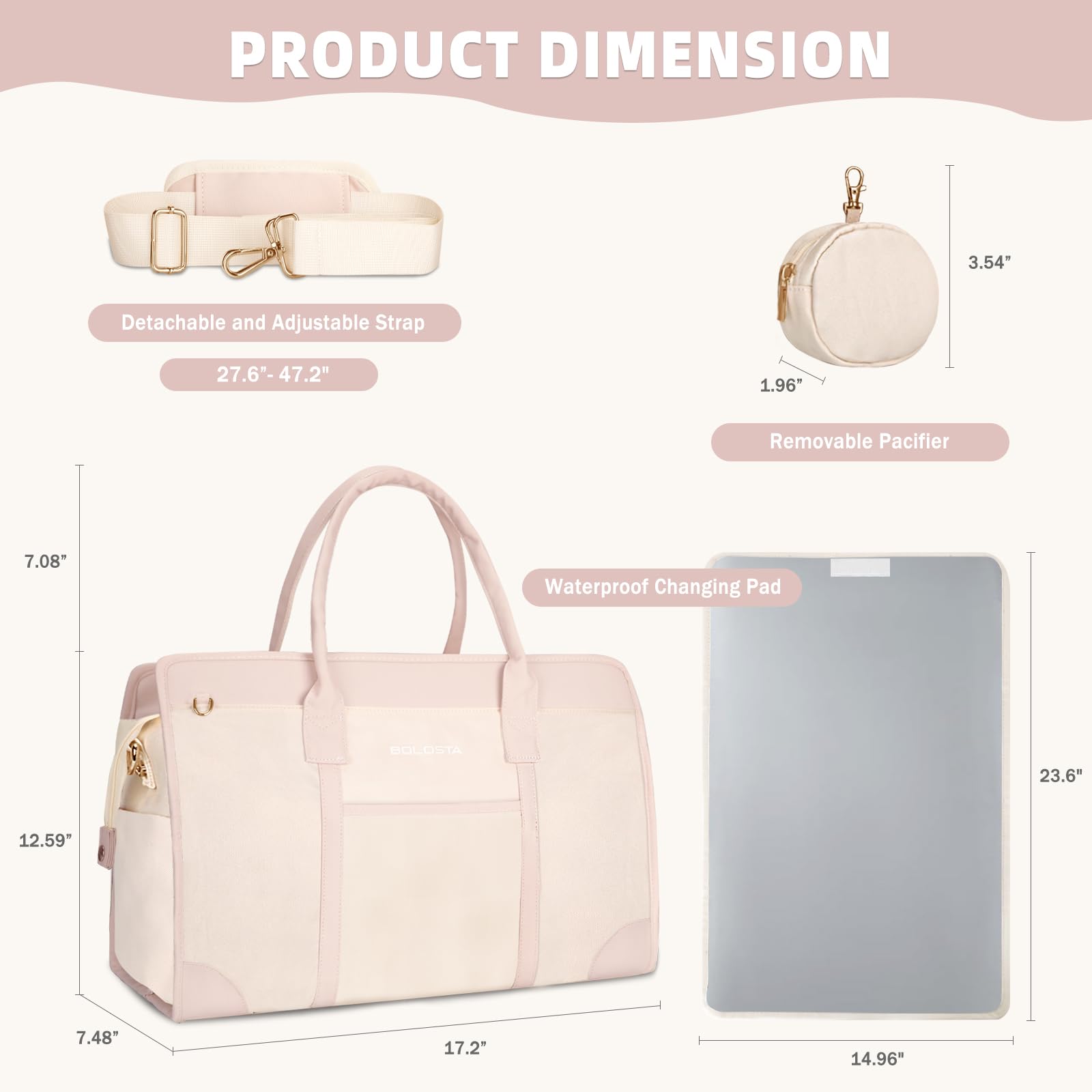 BOLOSTA Stylish Diaper Bag for Women - Large Waterproof Tote with Changing Pad - Perfect for Hospital, Labor & Delivery, Travel, and Everyday Use as a Maternity Bag