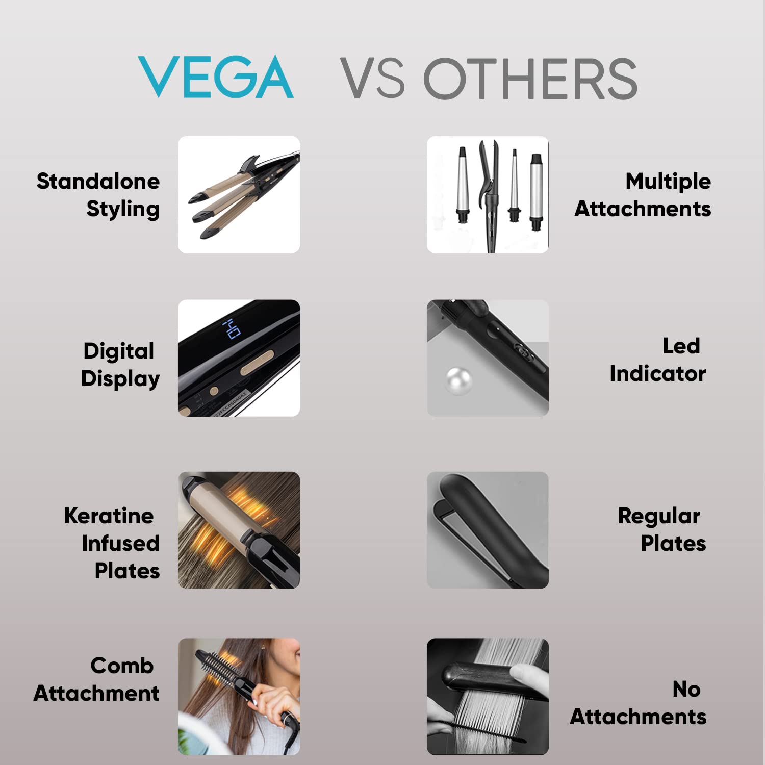 Vega 4-in-1 Hair Styler - Straightening Brush, Flat Iron, Curling Iron & Crimper | Keratin Hair Styler VHSCC-05 (Gold) | India's Top Hair Styling Brand | Perfect for Salon-Quality Styling at Home, Travel & Daily Hair Care