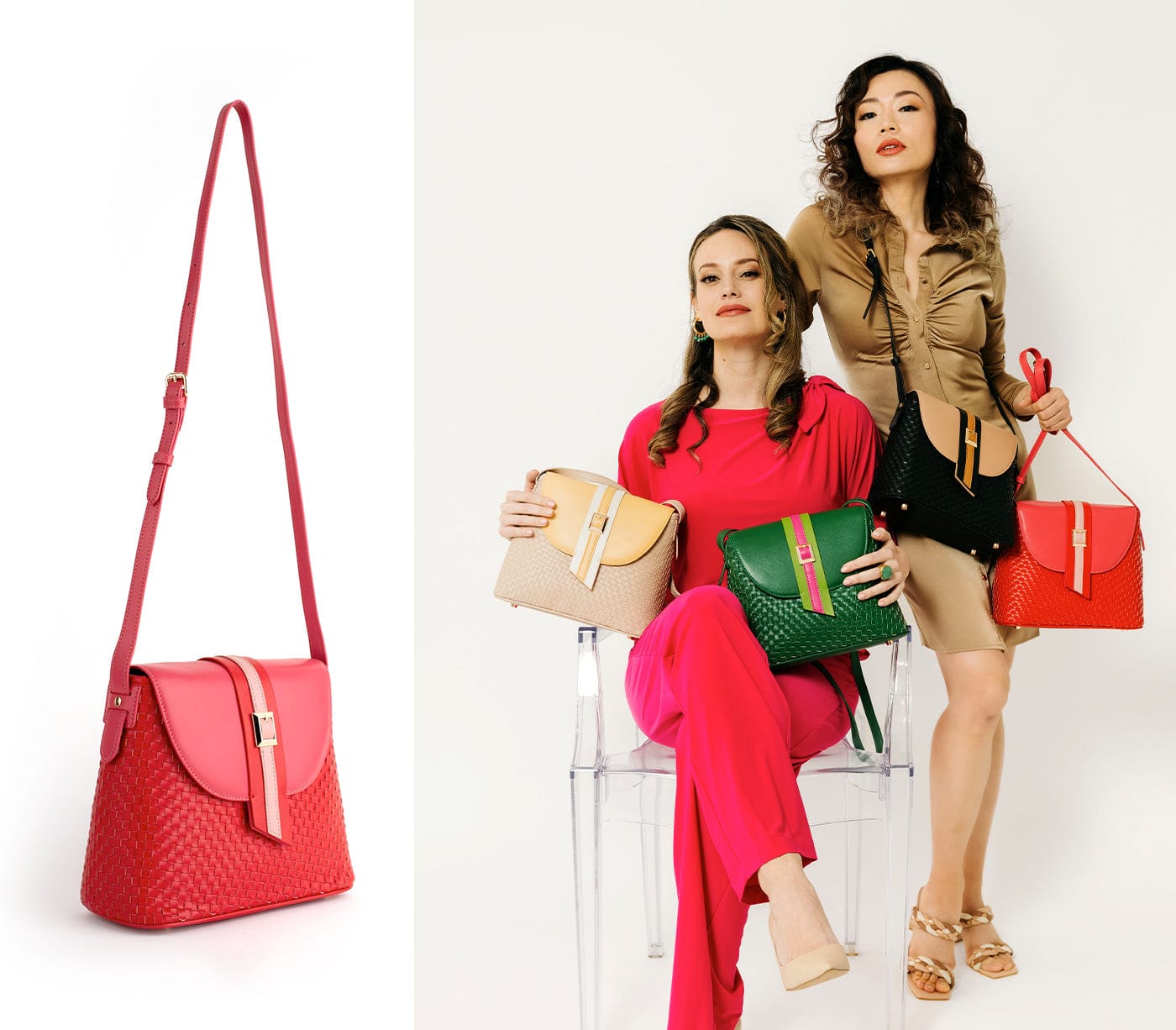 Kate Vegan Leather Basket Weave Crossbody Bag for Women - Stylish Red Purse with Adjustable Strap | Perfect for Work, Travel & Everyday Use