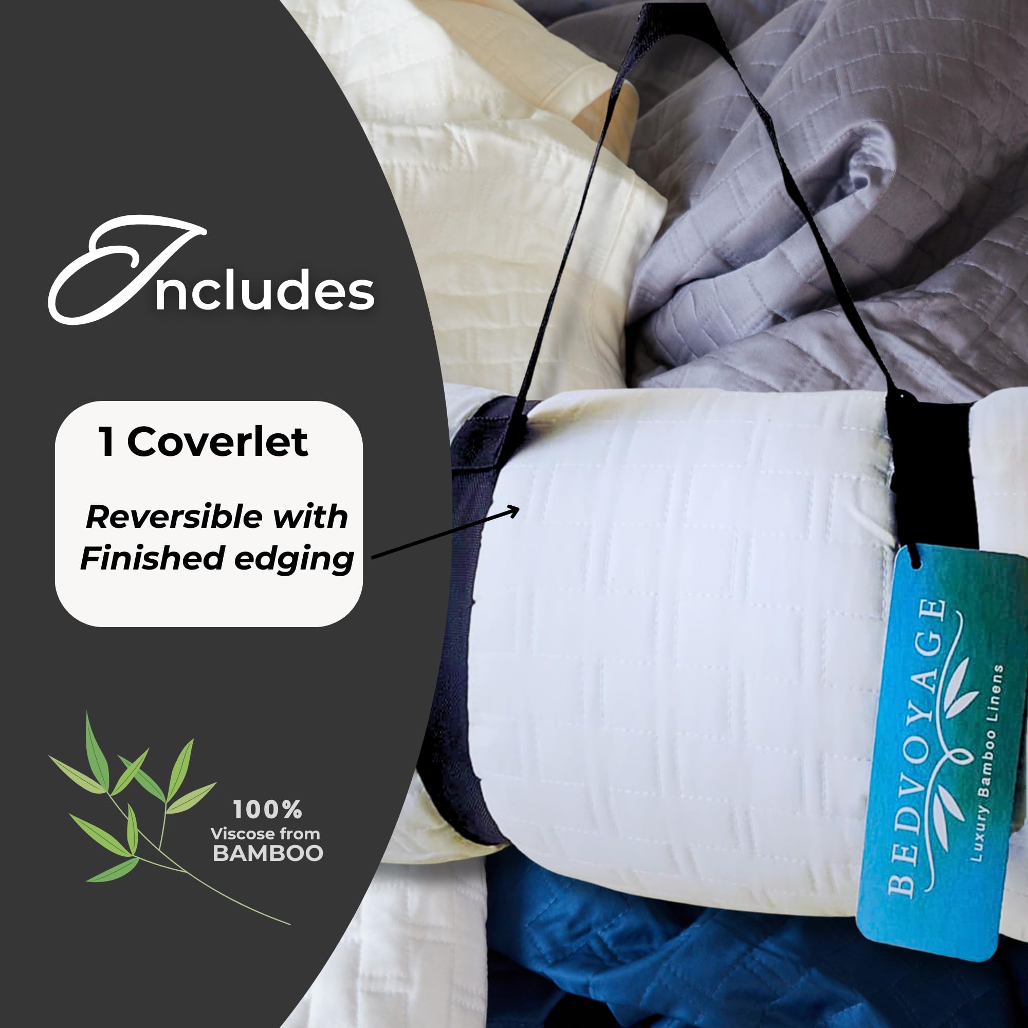 Luxury Queen Coverlet - 100% Bamboo Viscose Reversible Cooling Quilt | Ultra Soft Lightweight Bedspread & Breathable Blanket (96x98 Inches) | Temperature Regulating for All Seasons | Perfect for Bedroom, Guest Room & Hotel Use - Ivory Queen Size