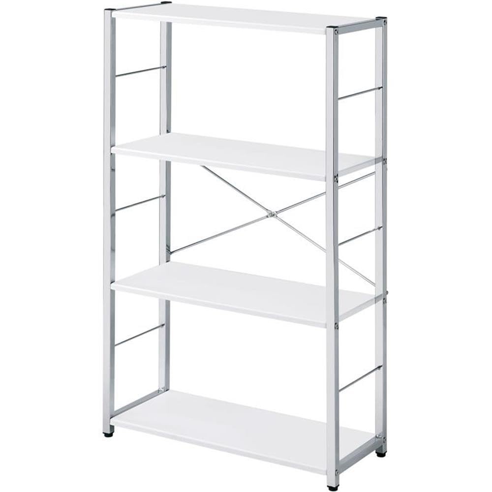Acme Tennos 4-Tier Wooden Bookshelf with Sturdy Metal Frame - White & Chrome Finish for Living Room, Bedroom, Office Storage & Organization