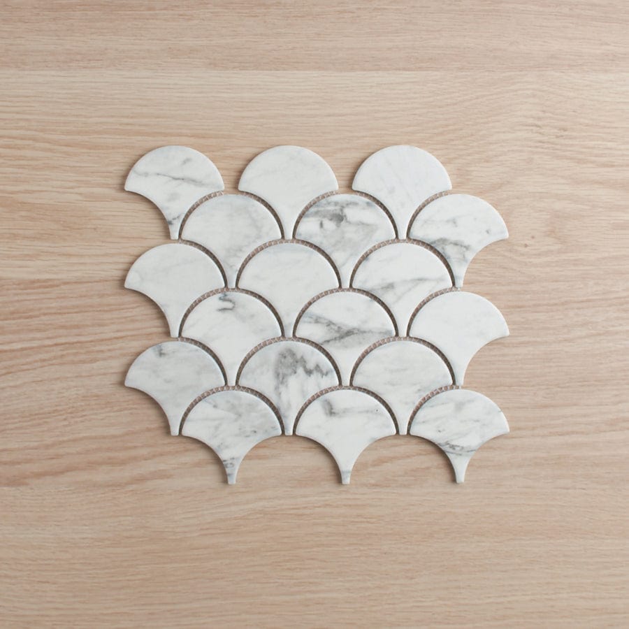 Premium Matte Carrara Look Fishscale Tile - Waterproof & Durable Ceramic Wall & Floor Tile for Bathroom, Kitchen & Backsplash - Easy to Clean & Stain Resistant
