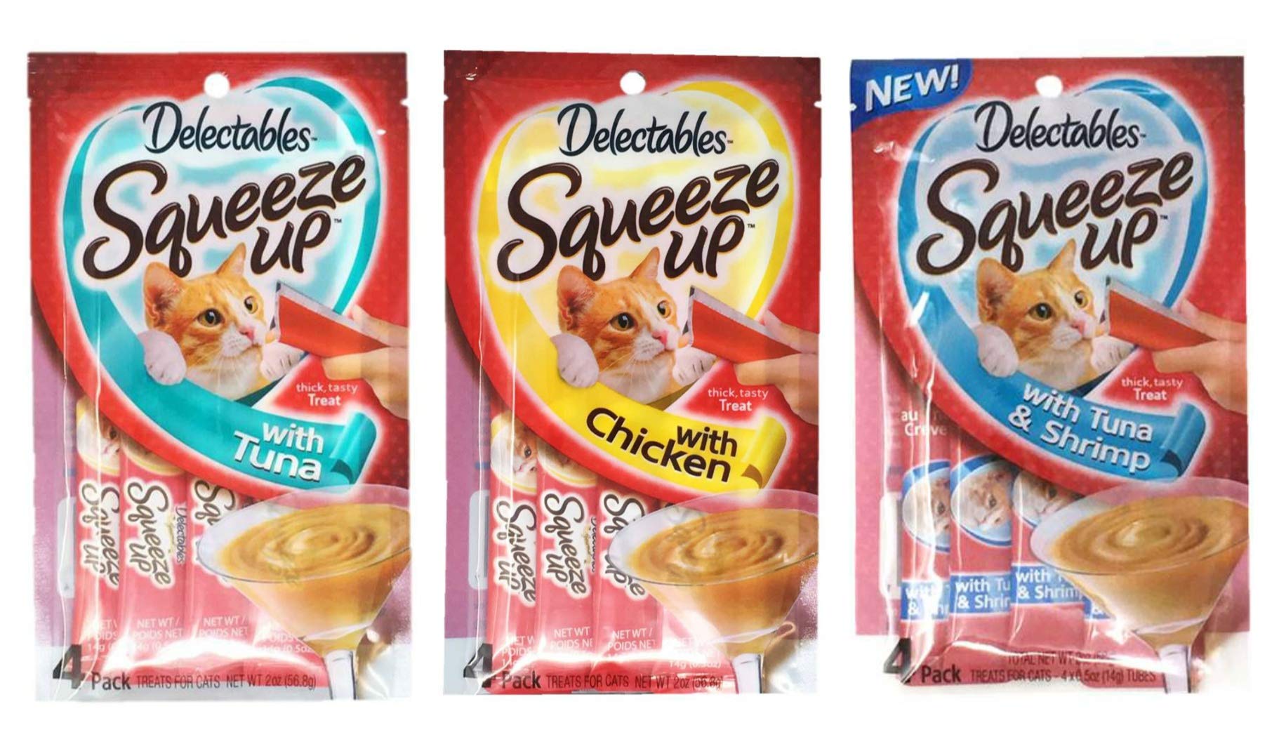Hartz Squeeze Up Cat Treats Variety Pack - 3 Tasty Flavors (Tuna, Chicken, Tuna & Shrimp) 2oz Each | Soft Pate Treats for Cats | Perfect for Training, Bonding & Snack Time