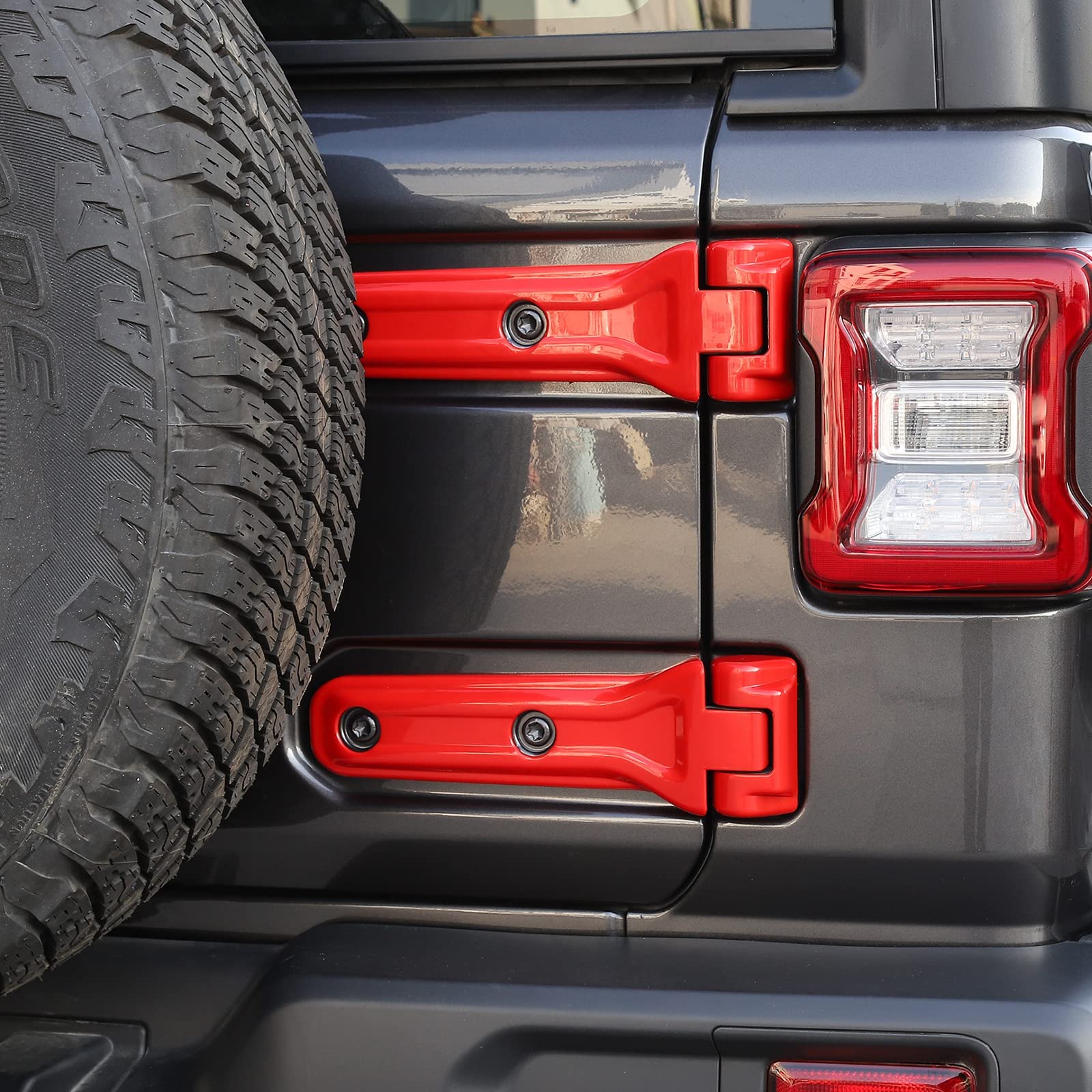 CheroCar Jeep JL Tailgate Hinge Cover & Spare Tire Bracket - Exterior Accessories for Jeep Wrangler JL JLU 2018-2022 (Sport, Sahara, Rubicon) - Red - Perfect for Off-Roading & Car Customization
