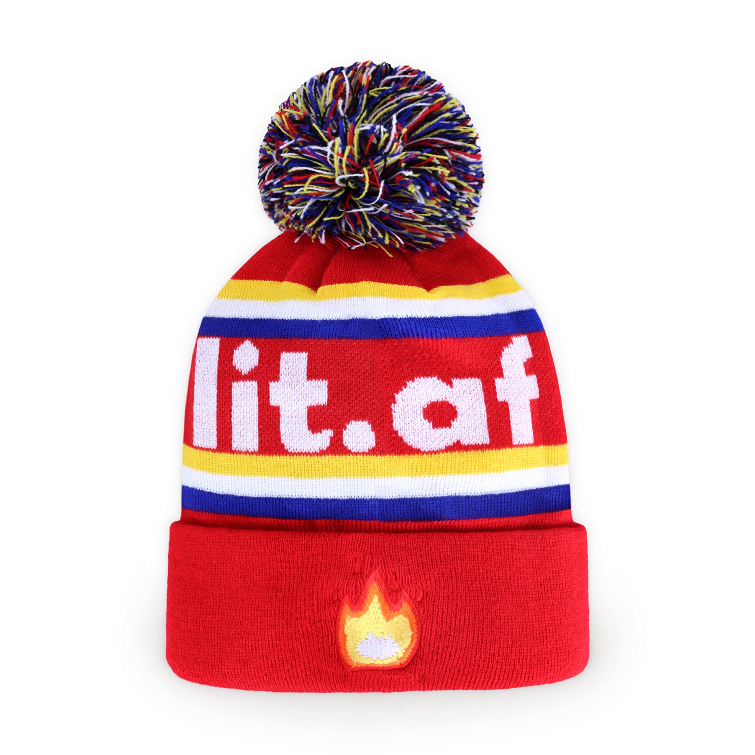 Skully Pom Pom Knit Beanie - Warm Winter Hat for Men & Women | Colorful Outdoor Beanie with Fun Design | Perfect for Skiing, Snowboarding & Cold Weather Activities
