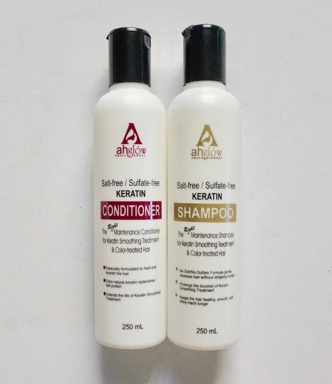 AHGLOW Keratin Shampoo & Conditioner Set - Protein & Moisture Treatment for Dry, Damaged, Chemically Treated Hair (250ml x 2) | Perfect for Salon-Quality Hair Care at Home