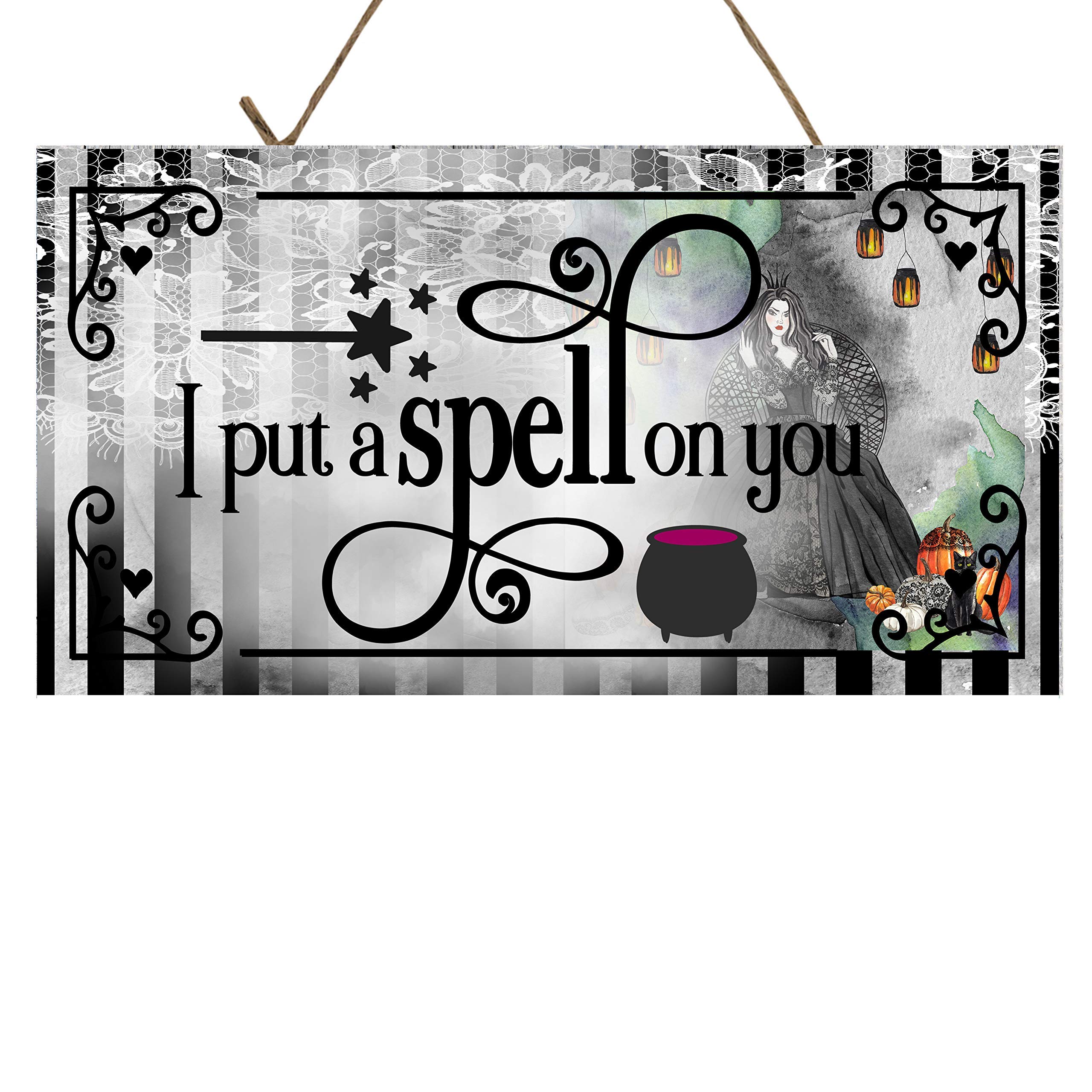 Twisted R Design 'I Put a Spell on You' Halloween Wooden Wall Sign - Handmade Funny Home Decor for Living Room, Bedroom & Kitchen - 10x5 Inch Rustic Farmhouse Decor - Perfect for Halloween Party, Spooky Home Decor & Gift Idea