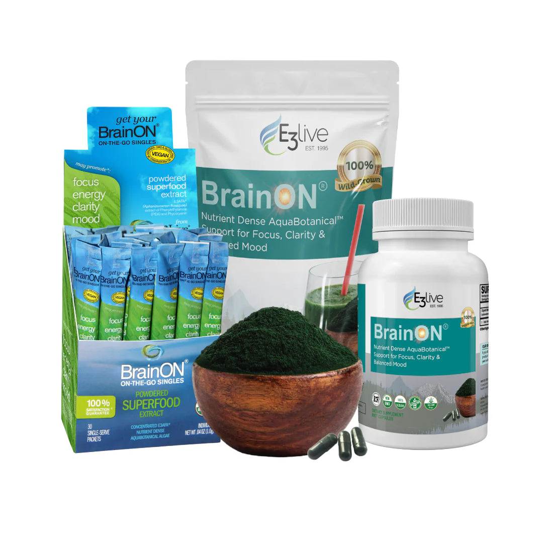 E3Live Blue-Green Algae with BrainON Capsules & Powder - Boost Mental Clarity & Energy for Workouts & Study