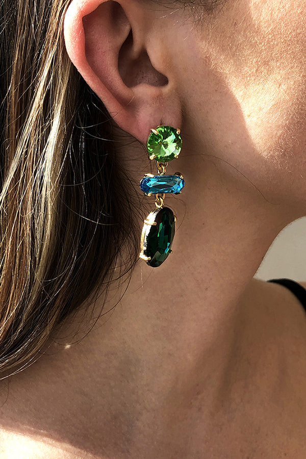 Elegant Faceted Diamond Earrings with Contrasting Colors | Perfect for Weddings, Parties & Special Occasions