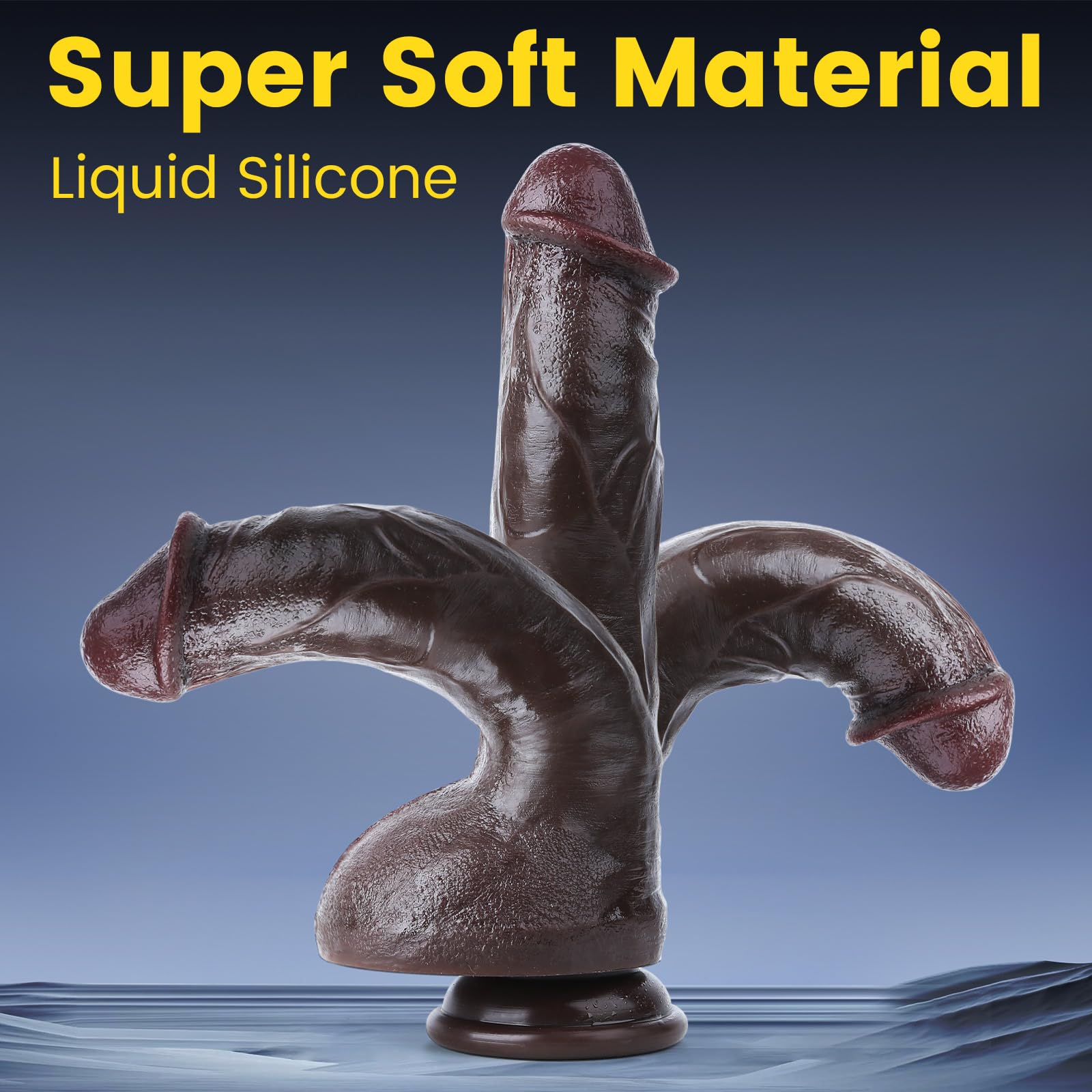 Realistic 8.8 Inch Large Thick Black Dildo - Body-Safe Soft Silicone, Suction Cup Base for Hands-Free Play - Anal & Vaginal Sex Toy for Women & Men - Perfect for Solo Play, Couples Fun & BDSM Scenes