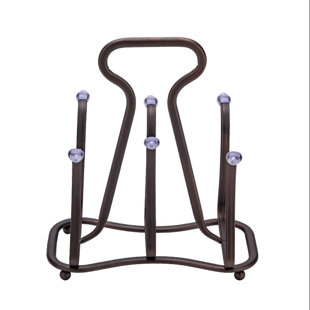 Sturdy Wrought Iron Coffee Mug Holder - 6-Slot Cup Storage Rack with Drain Tray for Kitchen Countertop | Space-Saving Organizer for Coffee Cups, Tea Mugs & Drinkware | Perfect for Home, Office or Café Use