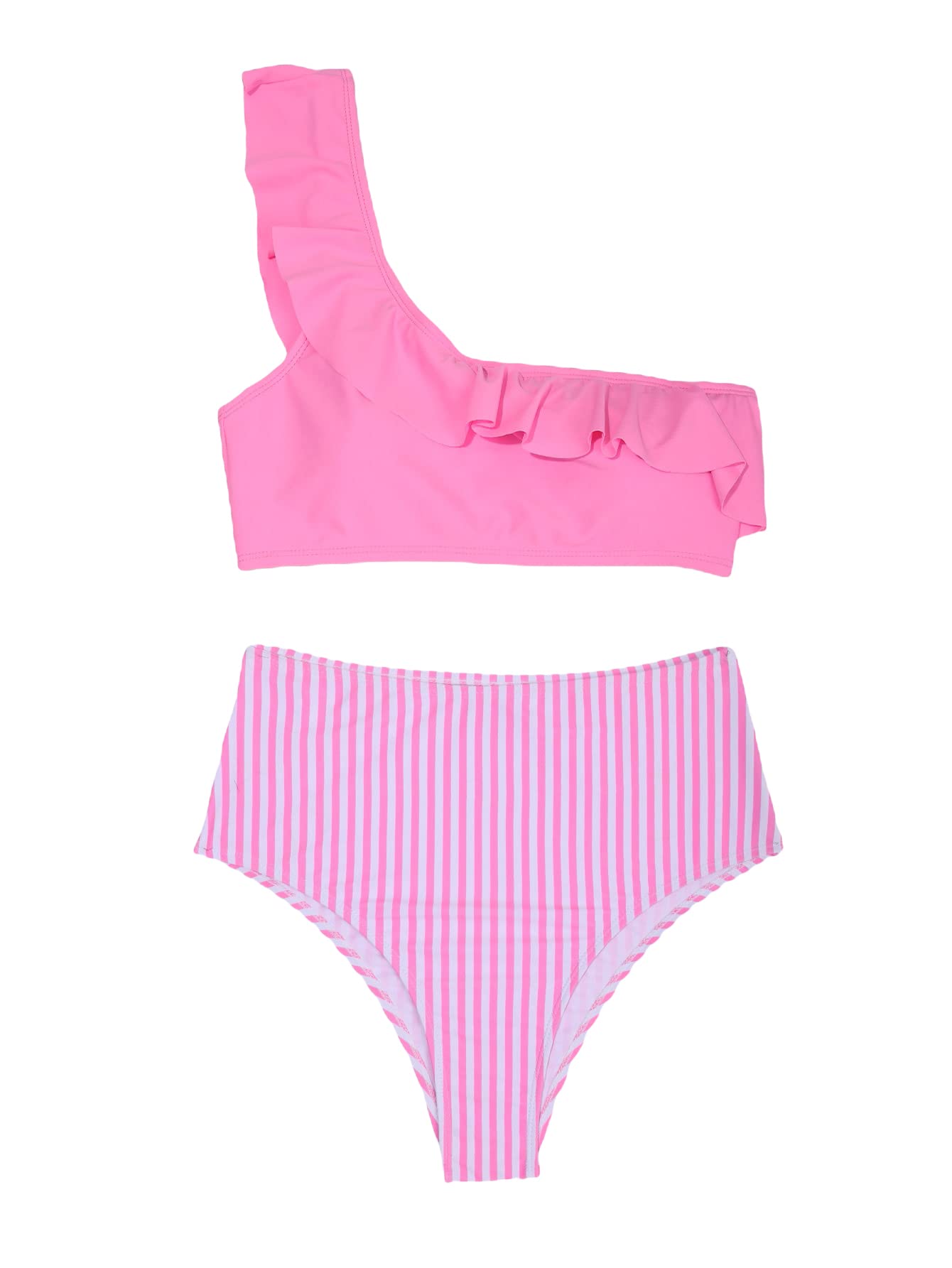 Floerns Women's 2 Piece One Shoulder Bikini Swimsuit with Ruffle Trim - Sexy Bathing Suit for Beach, Pool Party & Summer Vacation