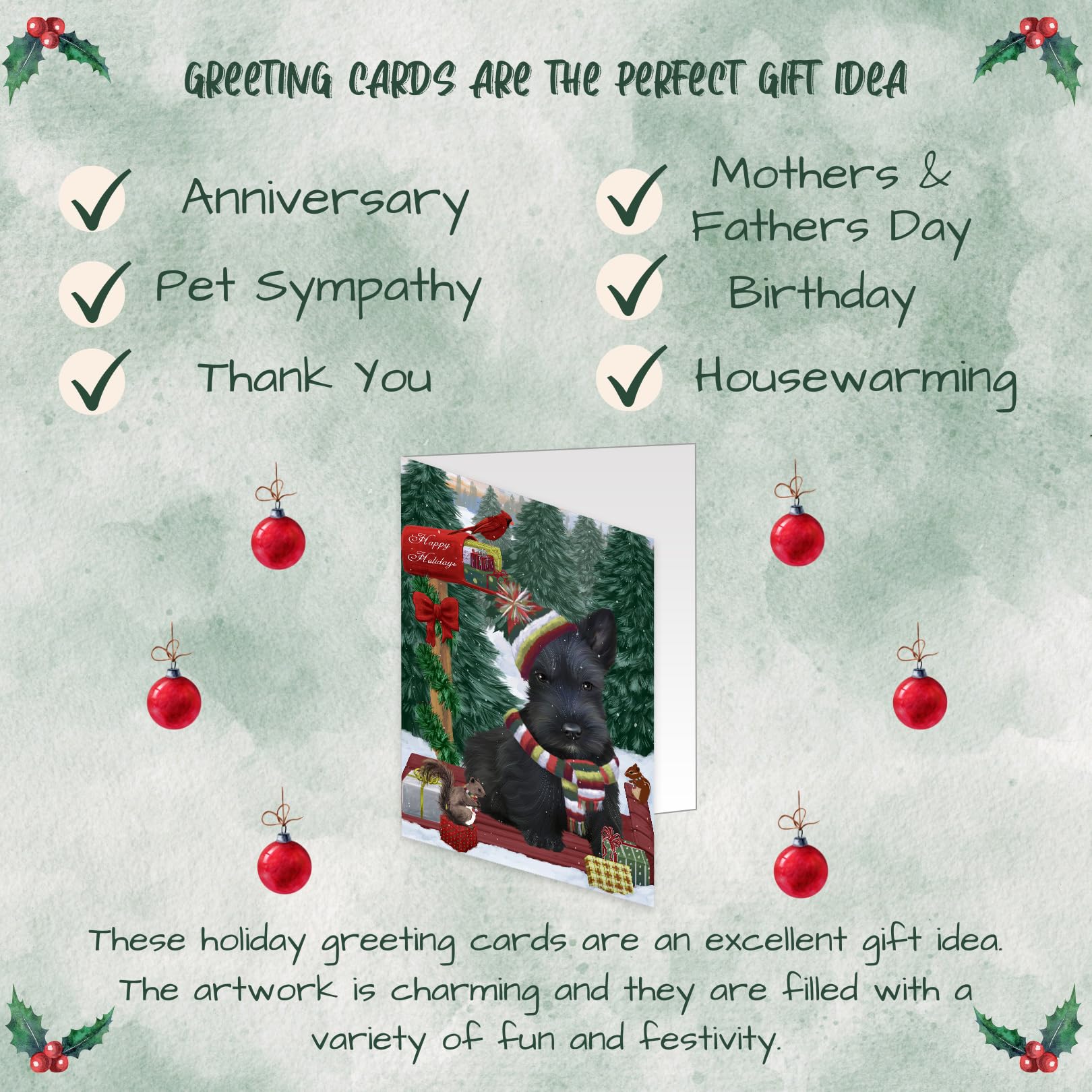 Merry Christmas Woodland Sled Scottish Terrier Dog Greeting Cards - 10 Pack Adorable Pet Invitation Cards with Envelopes - Christmas Pet Artwork Greeting Cards GCD69590 for Holiday Gifts, Party Invitations & Festive Greetings