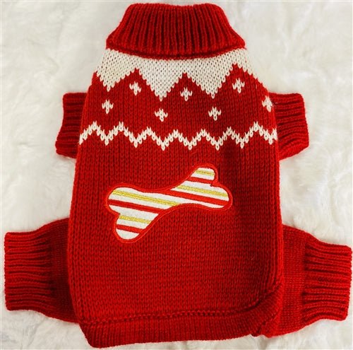 Festive Candy Cane Bone Christmas Sweater Bodysuit - Cute Holiday Outfit for Pets, Perfect for Christmas Photos & Party Celebrations