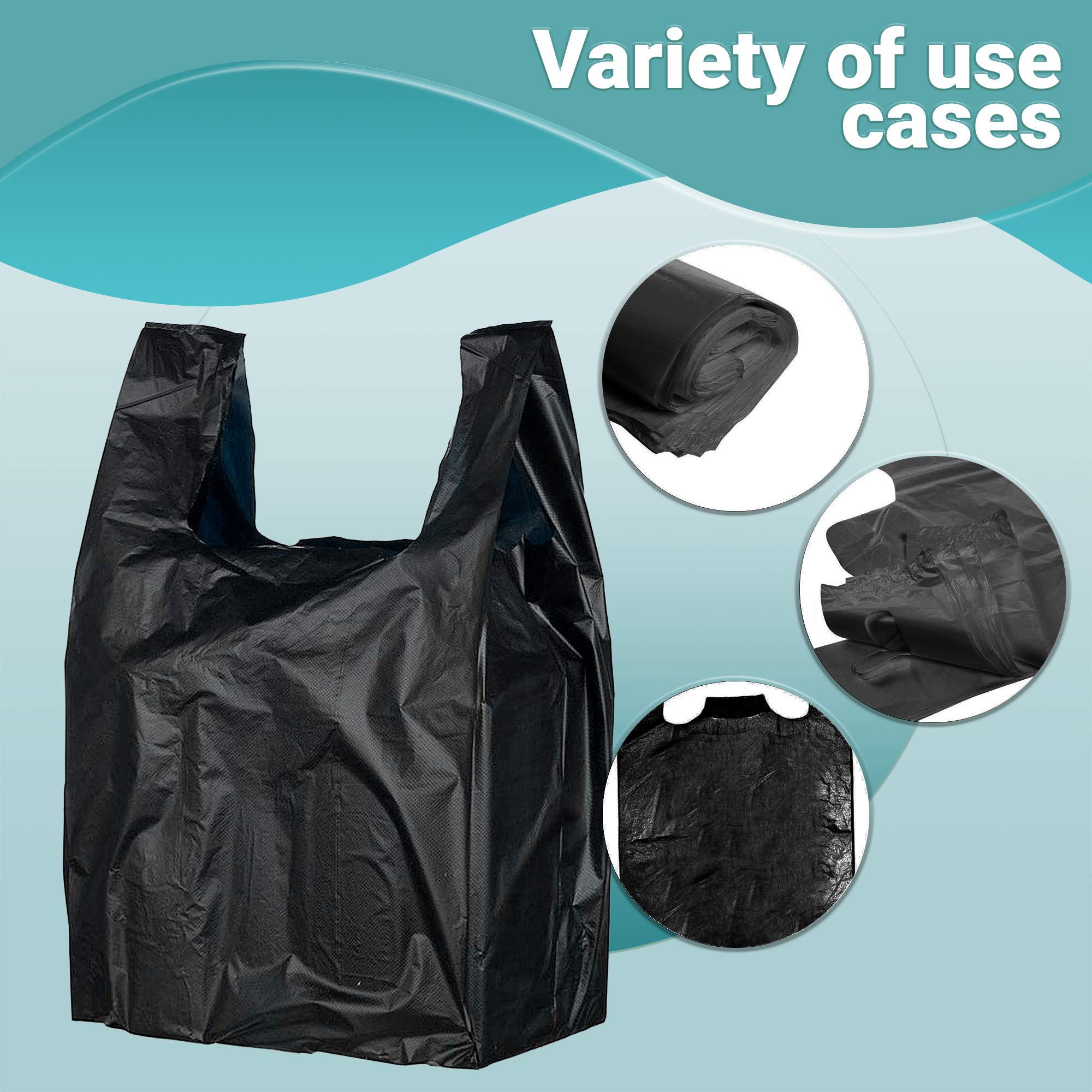 APQ 500 Pack Black Plastic Shopping Bags 15x7x26 Inches - 0.65 Mil Thickness Unprinted T-Shirt Bags with Handles for Retail, Grocery & Clothing Stores | Durable Polyethylene Carry Out Bags for Shopping, Packaging & Store Merchandise