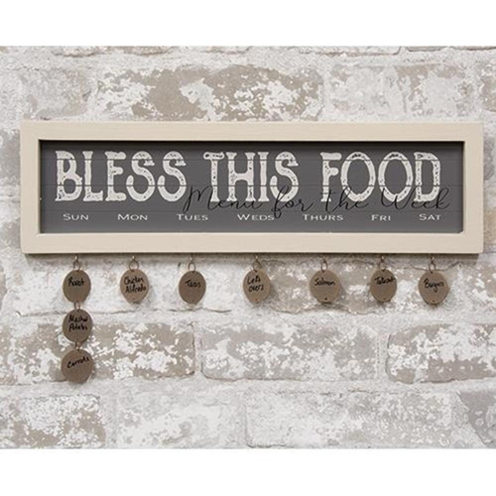 Bless This Food Shiplap Framed Sign with Tags - Rustic Farmhouse Kitchen Wall Decor for Dining Room, Thanksgiving & Holiday Home Decor