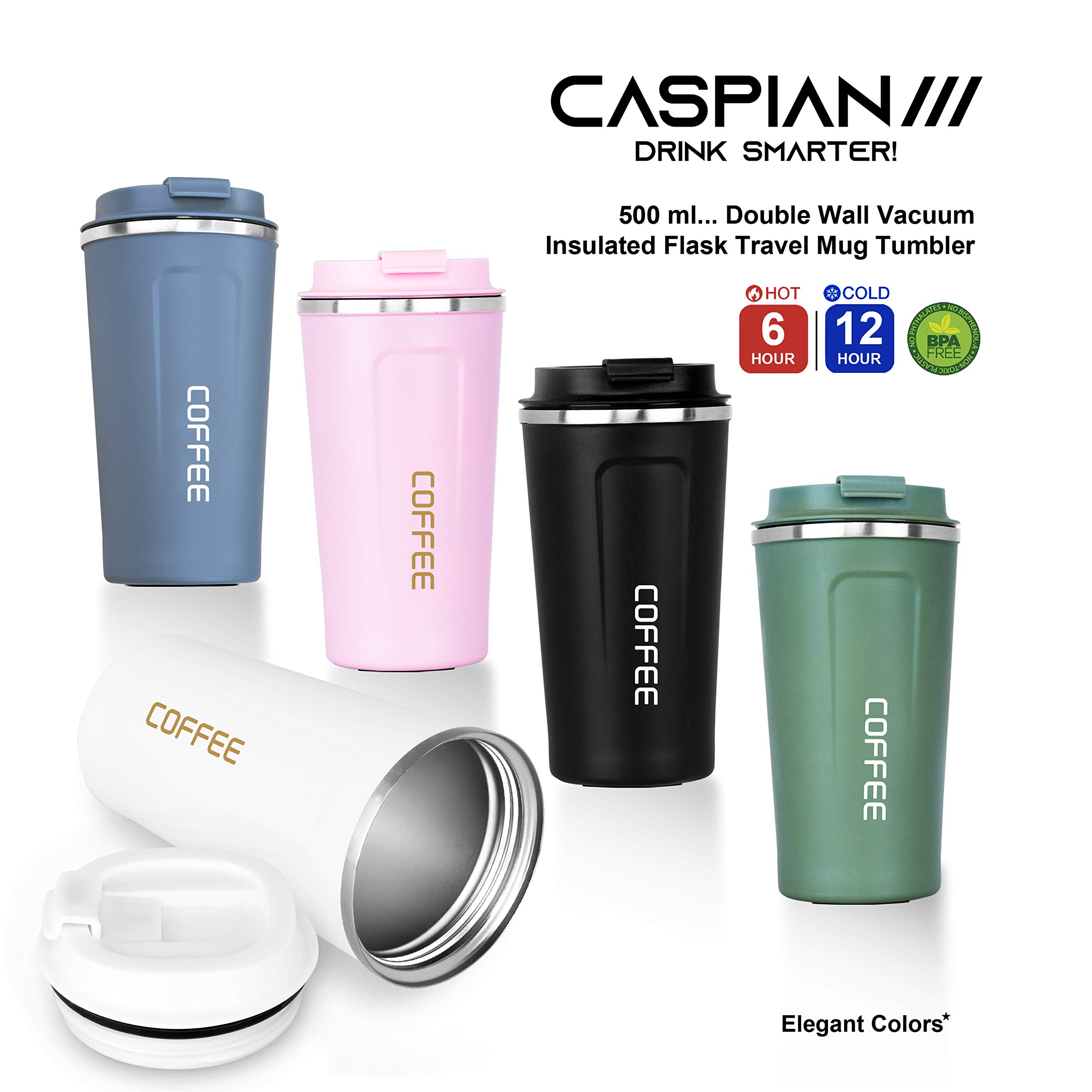 Caspian Vacuum Insulated Tumbler 500ml - Light Pink for Coffee & Travel
