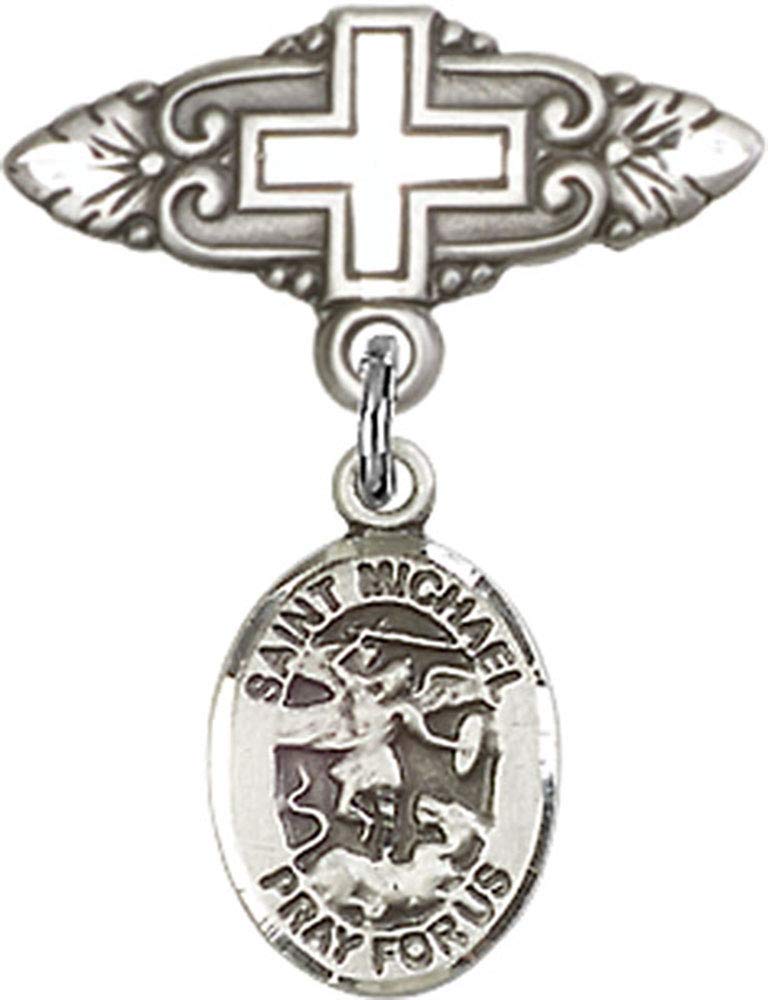 Sterling Silver Baby Badge with St. Michael the Archangel Charm & Cross Pin | Religious Jewelry for Christening, Baptism & First Communion Gifts | Handmade in USA