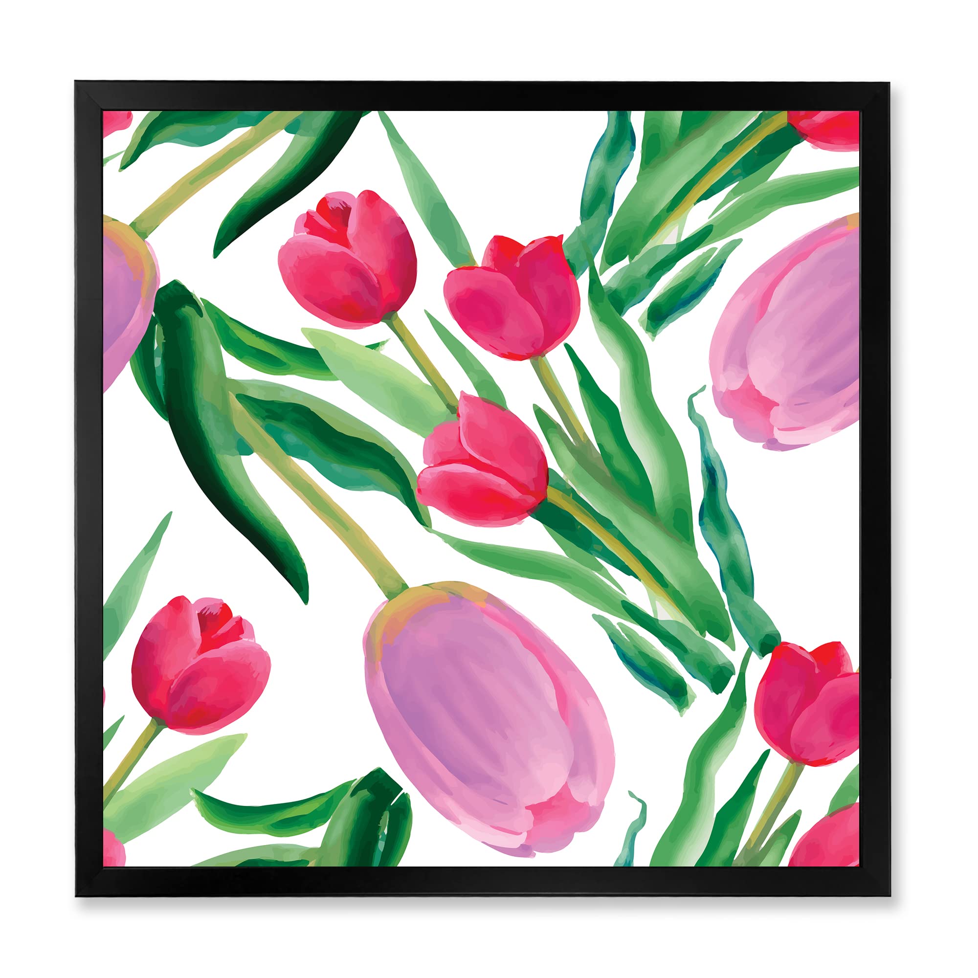 Blooming Pink Tulips Framed Wall Art - Traditional Floral Home Decor for Living Room, Bedroom & Office
